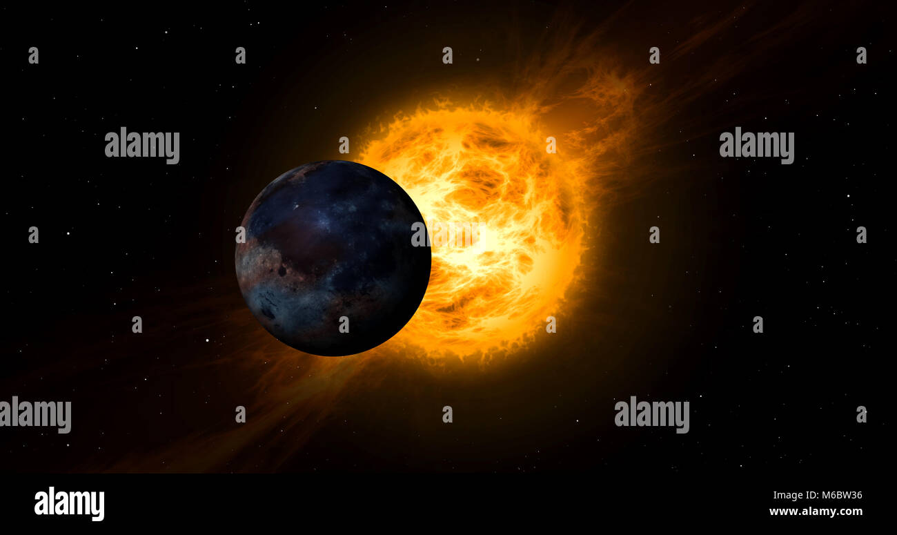 Tempête solaire eclipse et dans l'espace. Concept de l'énergie du soleil avec les nuages et planète transit. Banque D'Images