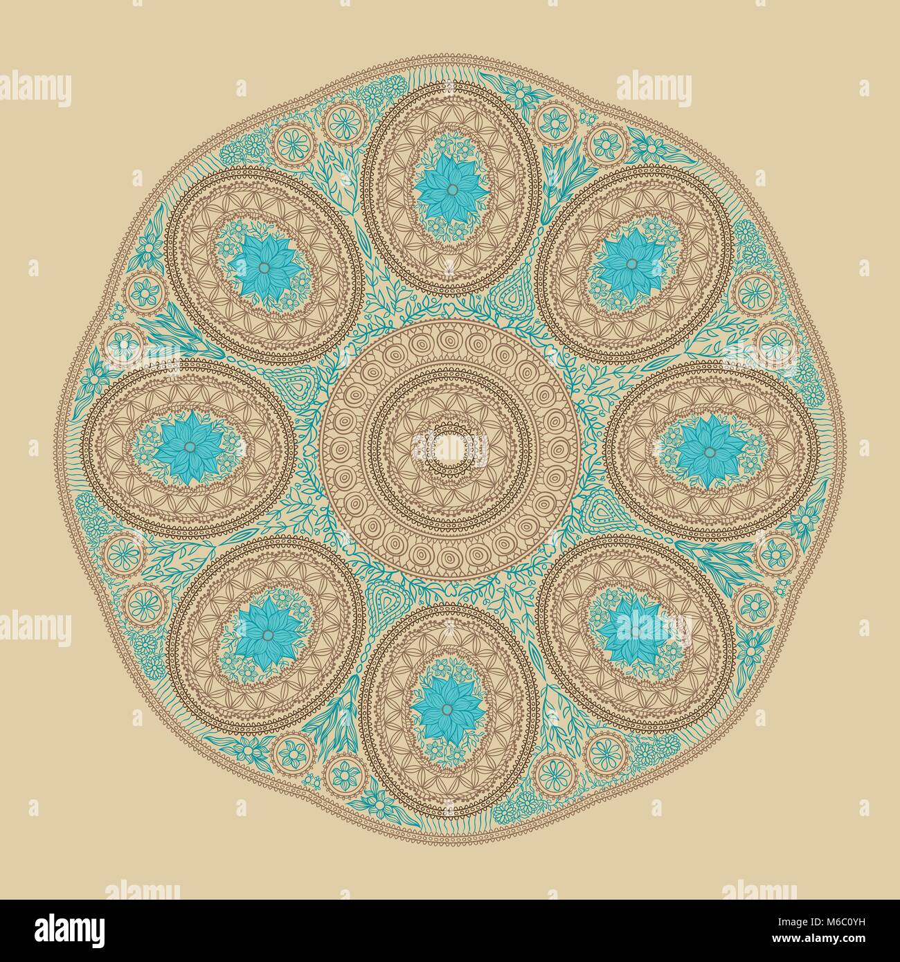 La conception du châssis du modèle de carte. Dentelle ronde d'ornement Illustration de Vecteur