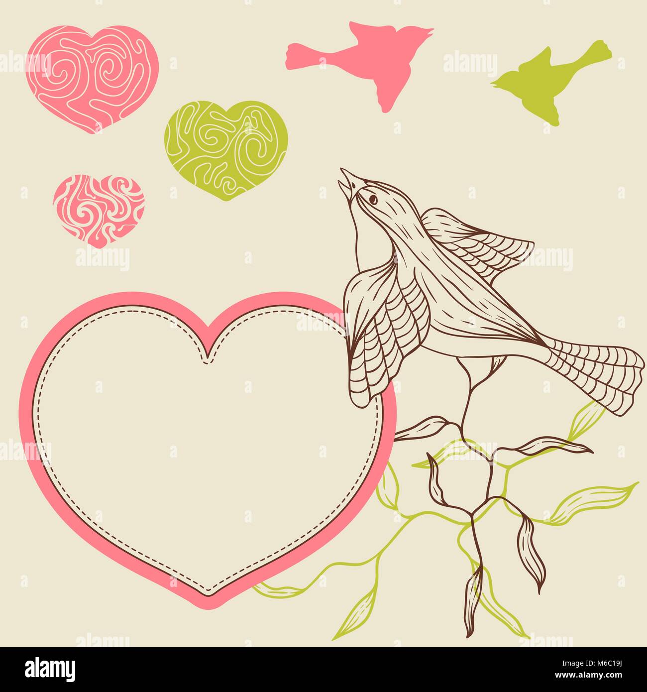 Fleurs oiseaux et coeurs concept. Vector illustration Illustration de Vecteur