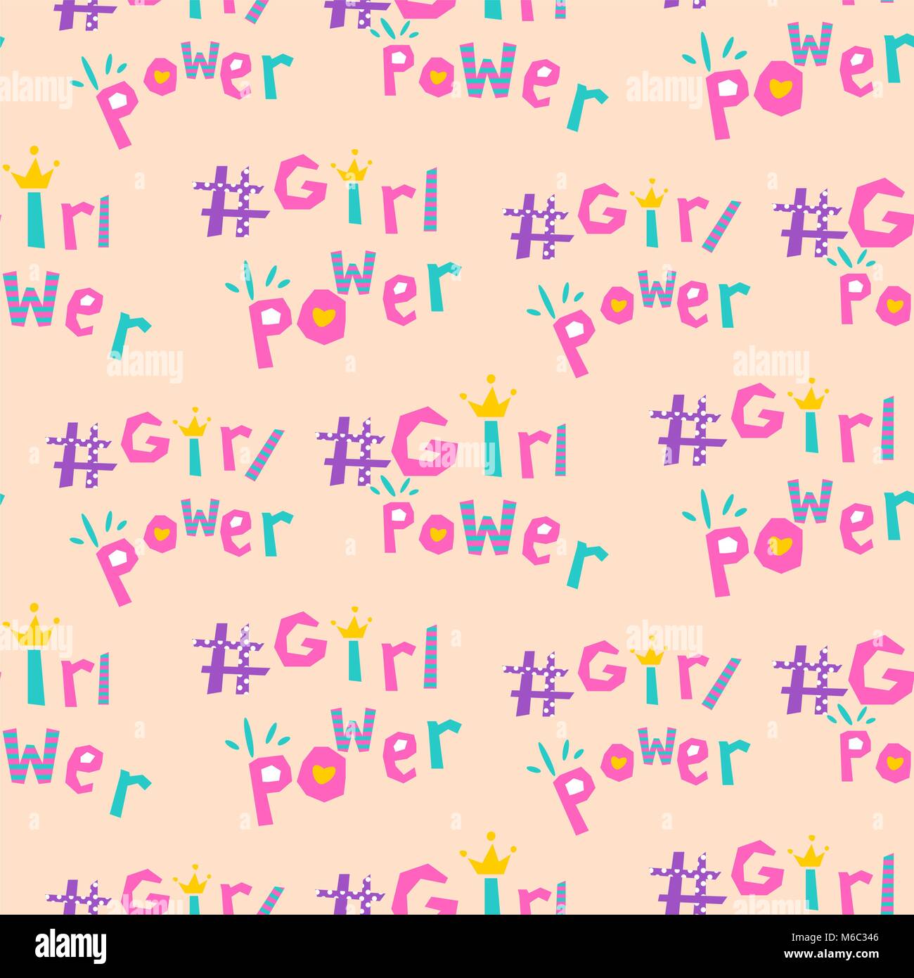 Girl power modèle vectoriel continu hashtags. Illustration de Vecteur