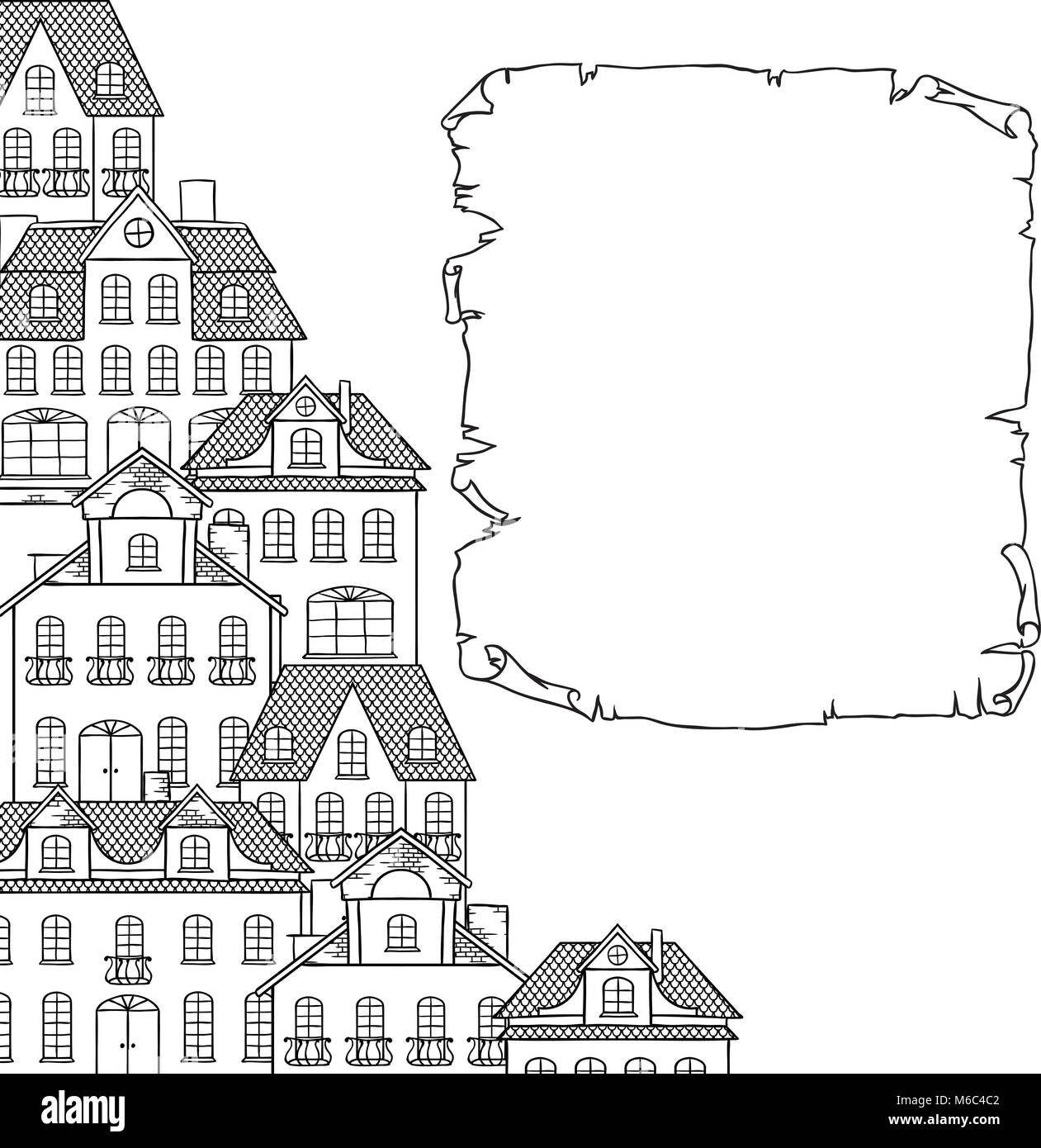 Croquis de la ville, maisons en arrière-plan pour votre design Illustration de Vecteur