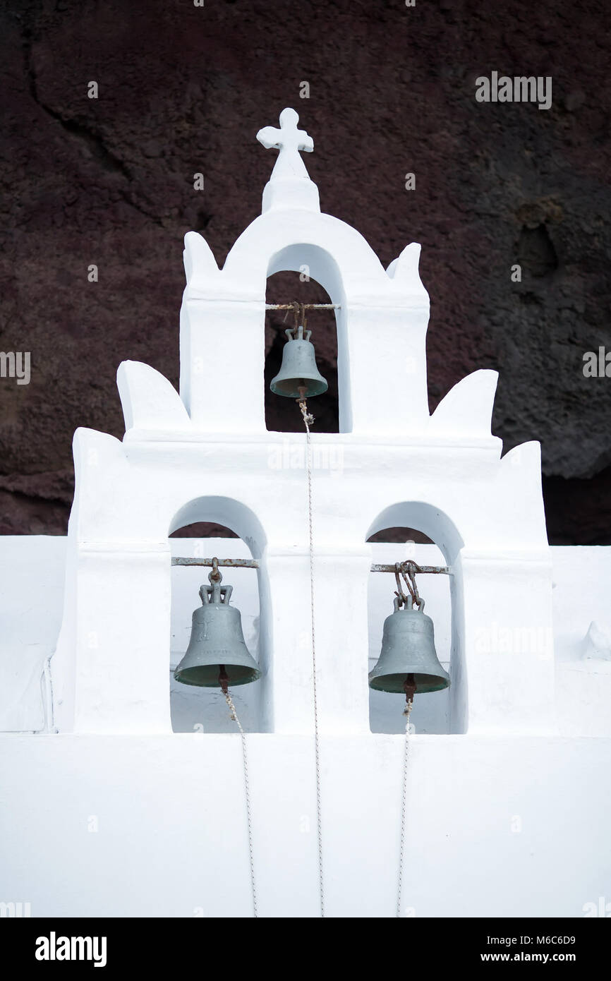 Clocher blanc, l'île de Santorin, Grèce Banque D'Images