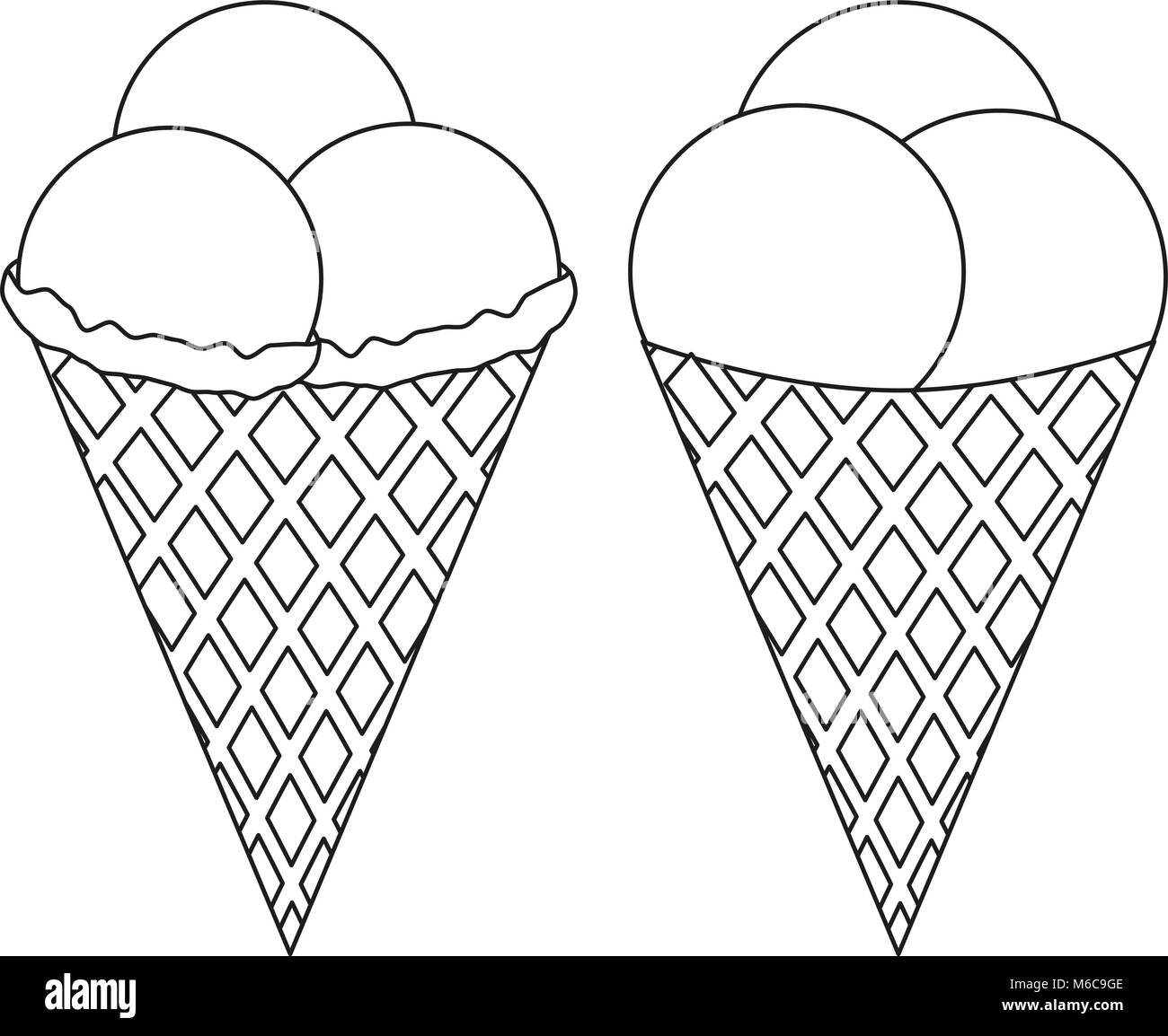 Noir et blanc icon ice cream cone 3 jeu de balle. Illustration de Vecteur