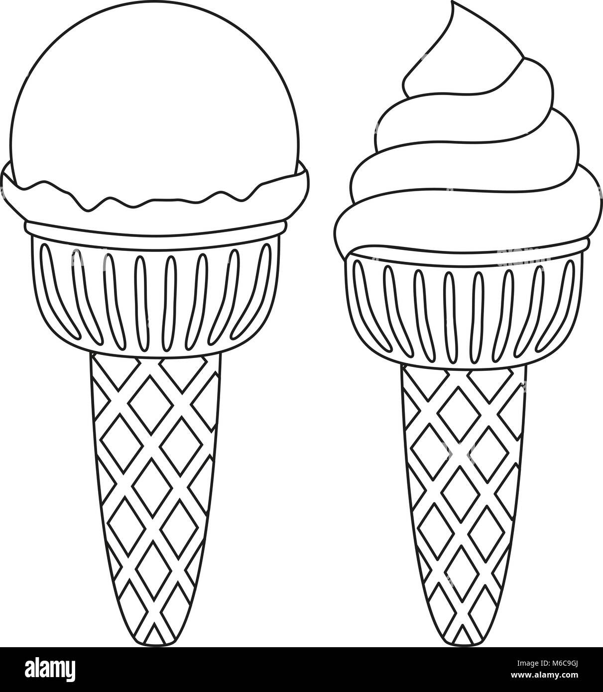 La crème glacée d'art de la ligne de jeu d'icônes en noir et blanc. Illustration de Vecteur