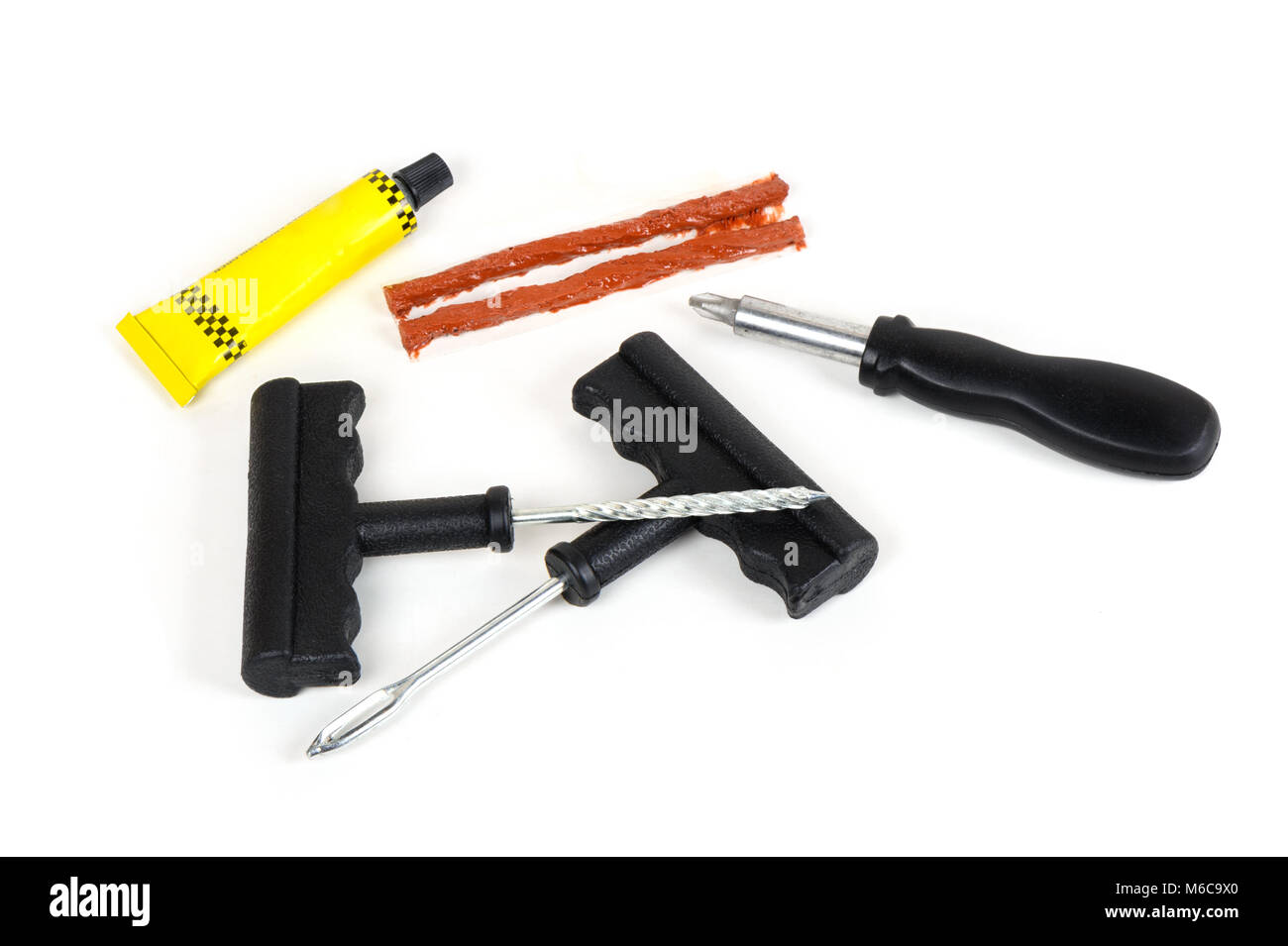 Kit de réparation de pneus à plat, branchez le kit de réparation pour pneu tubeless. Banque D'Images