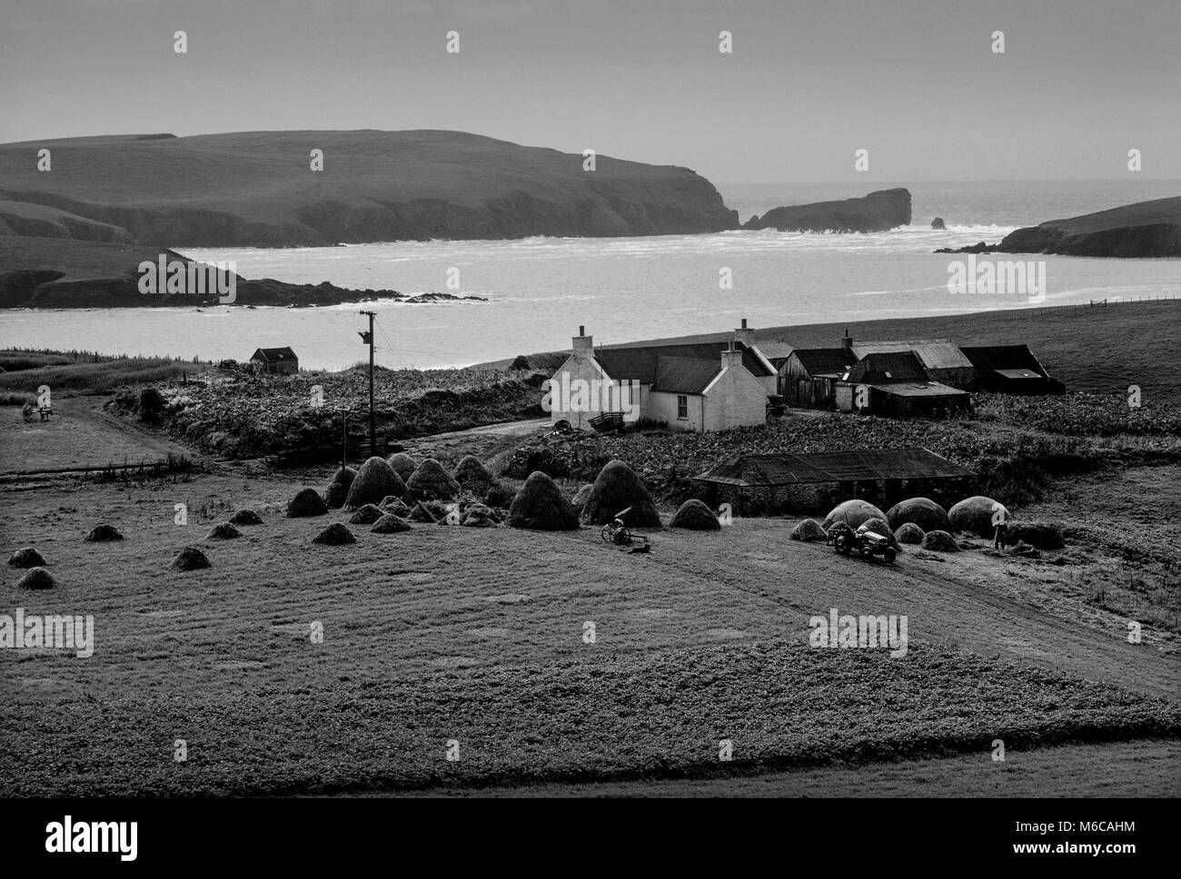 L'Écosse   Îles Shetland Crofts 2000 Scan en 2018 ˈƩɛtlənd/ /Shetland (gaélique écossais : Sealtainn, le vieux norrois : Hjaltland), également appelé les îles Shetland, est un archipel subarctique qui se trouve au nord-est de l'île de Grande-Bretagne et fait partie de l'Écosse au Royaume-Uni. Les îles se situent à environ 80 km (50 mi) au nord-est des Orcades et 280 km (170 mi) au sud-est de l'Îles Féroé. Ils font partie de la division entre l'océan Atlantique à l'ouest et la mer du Nord à l'Est. La superficie totale est de 1 466 km2 (566 mi2), et la population s'élevait à 23 210 en 2011. Comprisin Banque D'Images