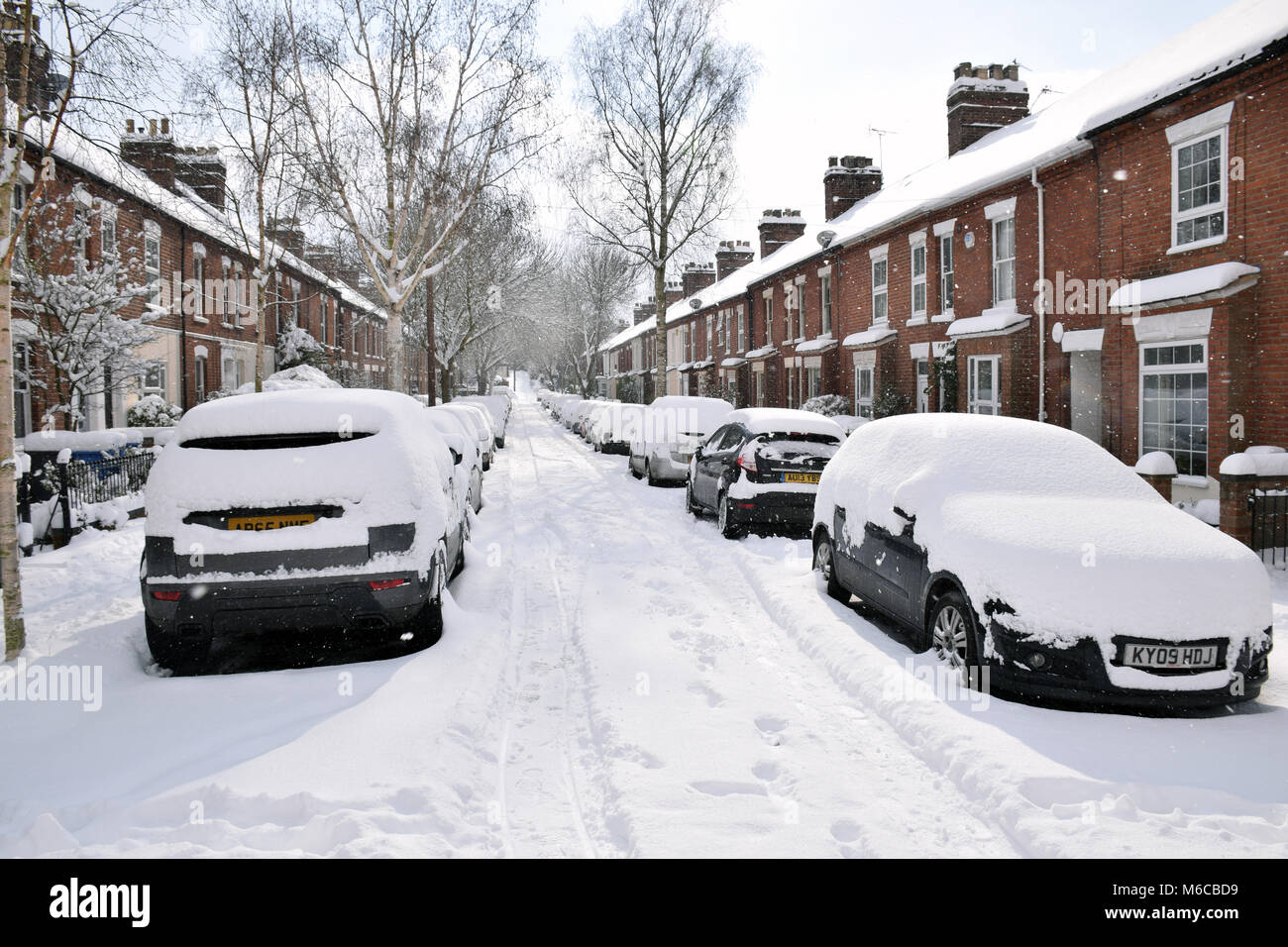 La neige, Thorpe Hamlet, Norwich Feb 2018 UK Banque D'Images