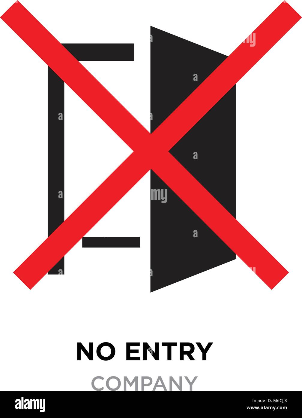 Pas d'entrée, le logo lignes croisées rouge sur l'icône représentant une porte isolée vecteur noir Illustration de Vecteur