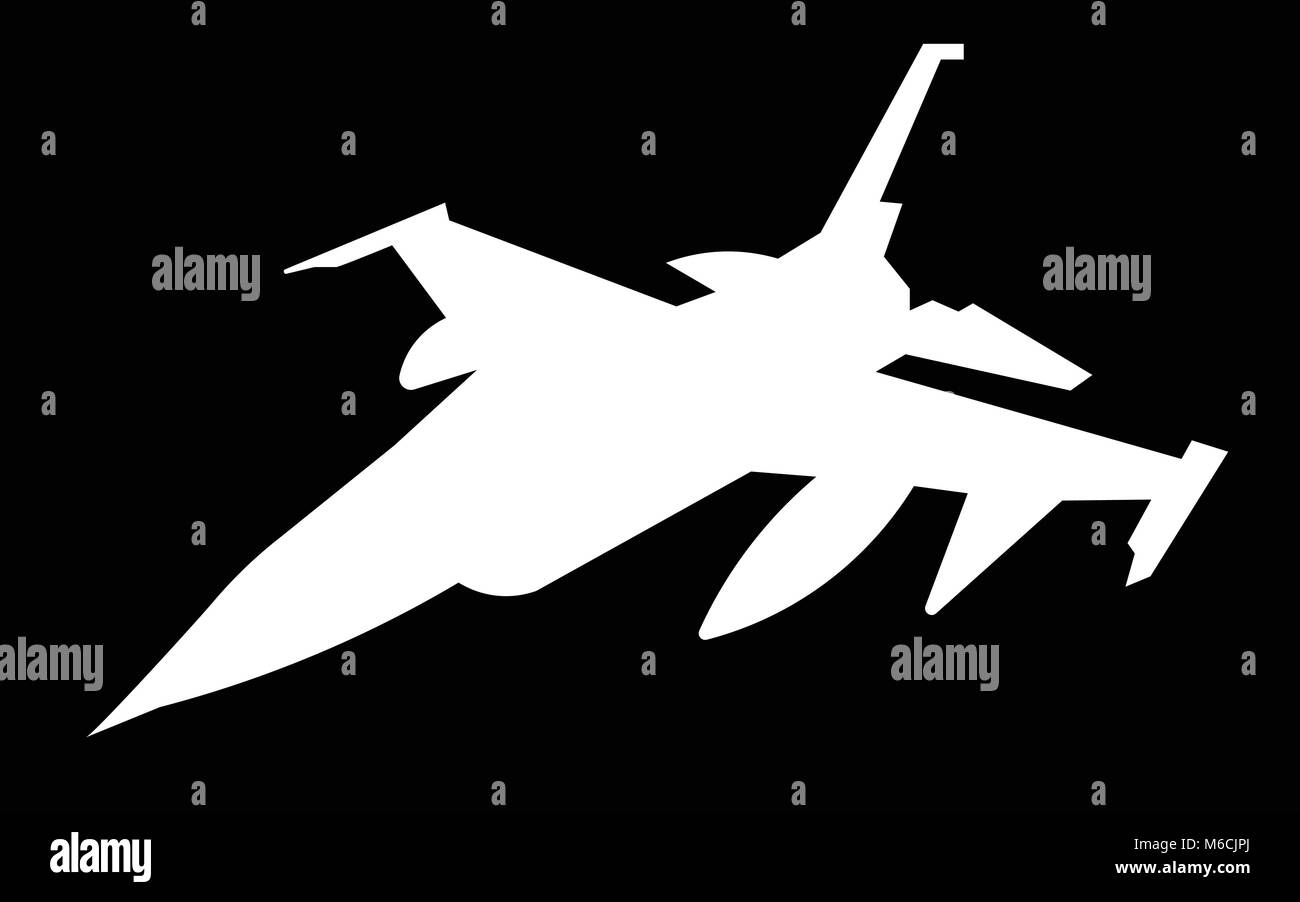 F16 silhouette blanche sur fond noir Illustration de Vecteur