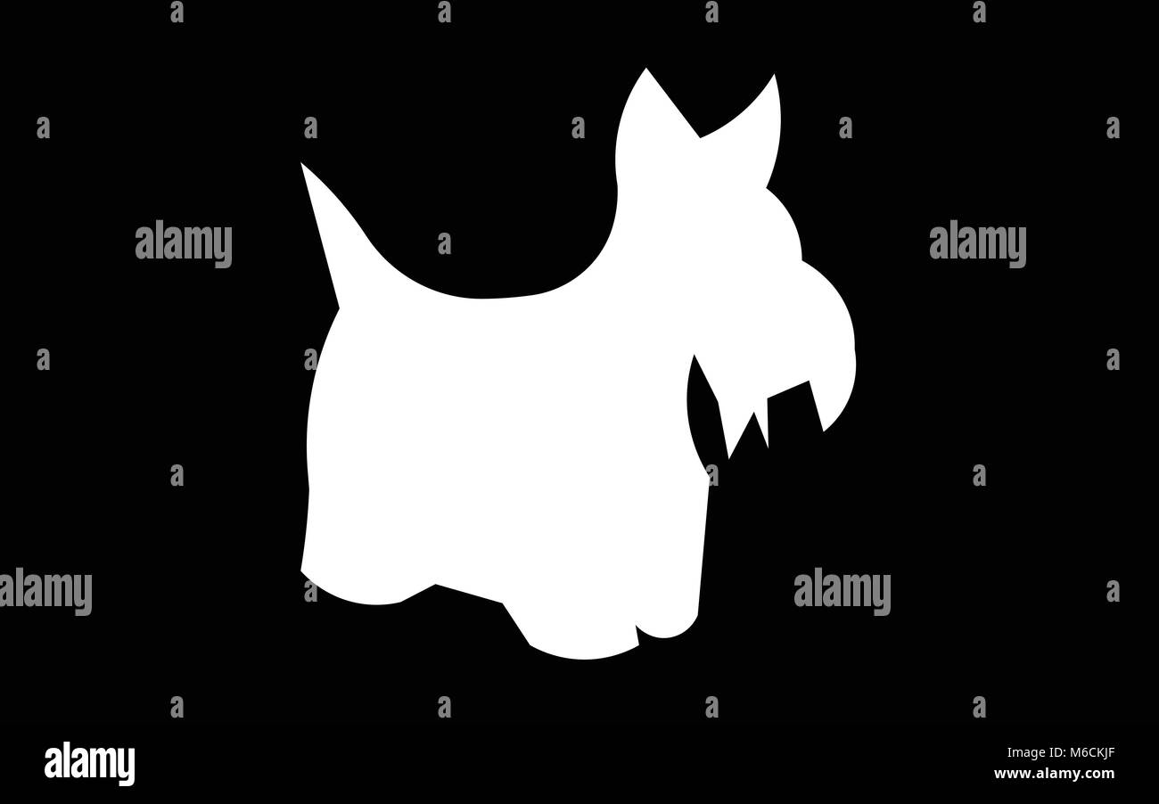 Silhouette chien scottie blanc sur fond noir Illustration de Vecteur