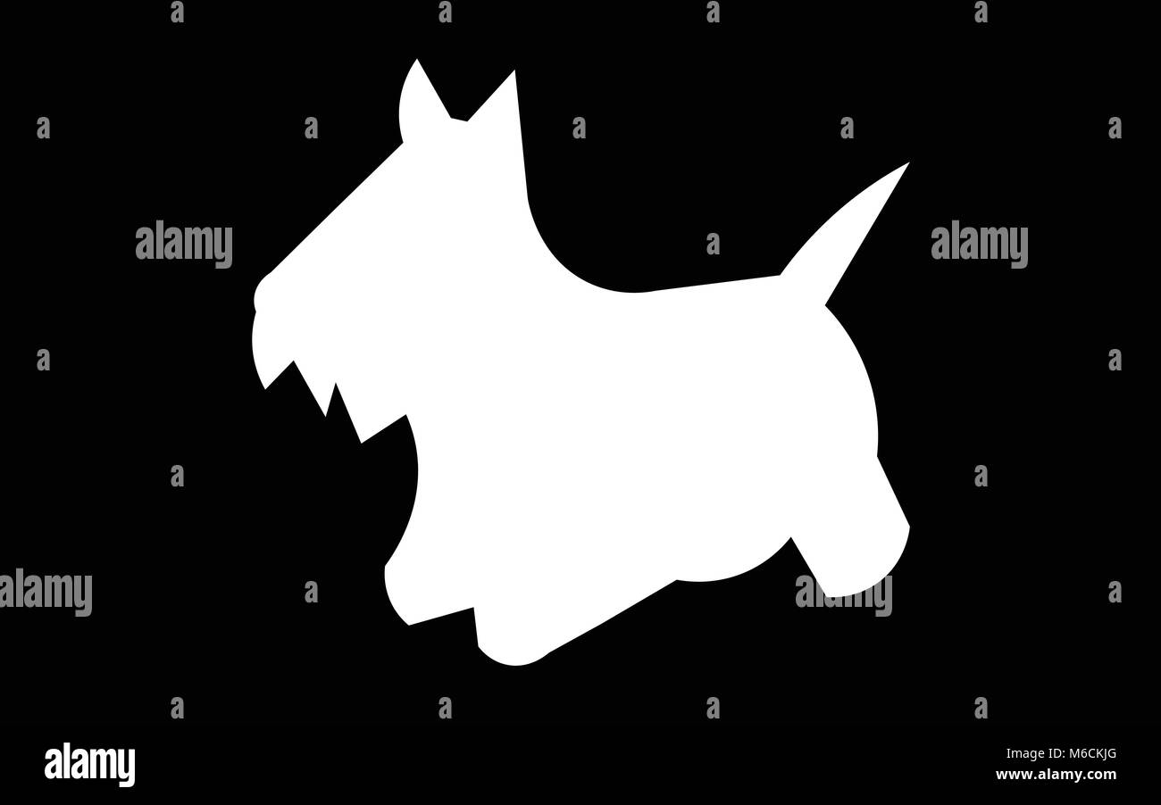 Silhouette chien scottie blanc sur fond noir Illustration de Vecteur