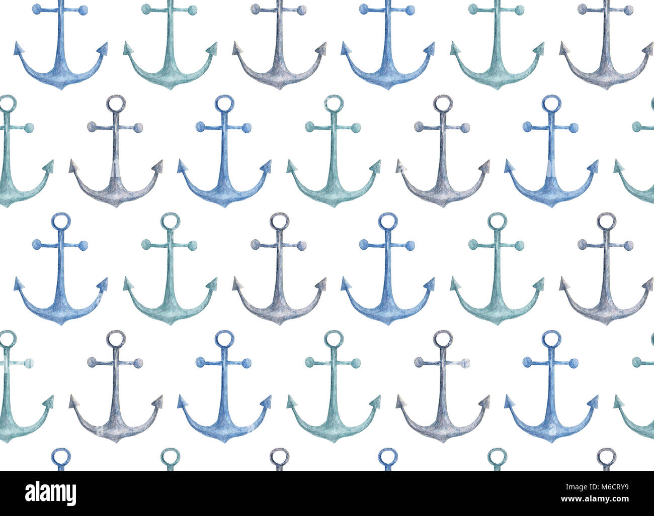 Blue anchor pattern. Contexte nautique aquarelle Banque D'Images