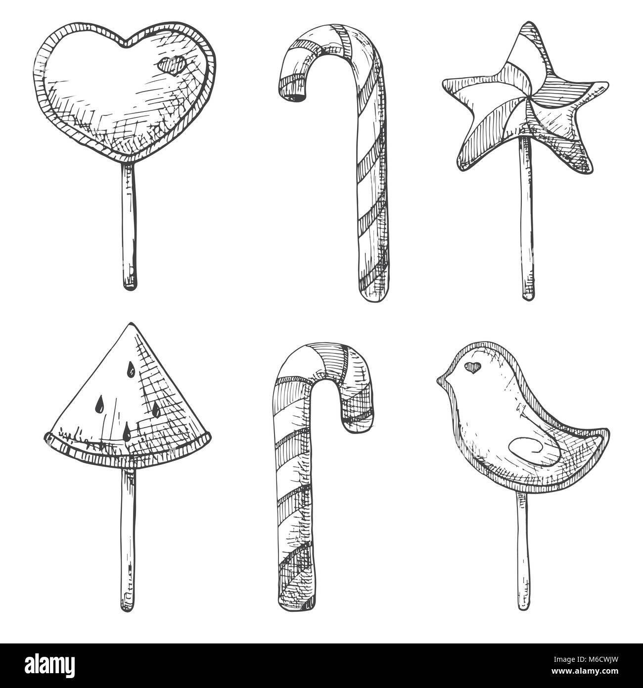 Faites à la main ensemble de lollipops. Vector illustration d'un croquis de style. Illustration de Vecteur