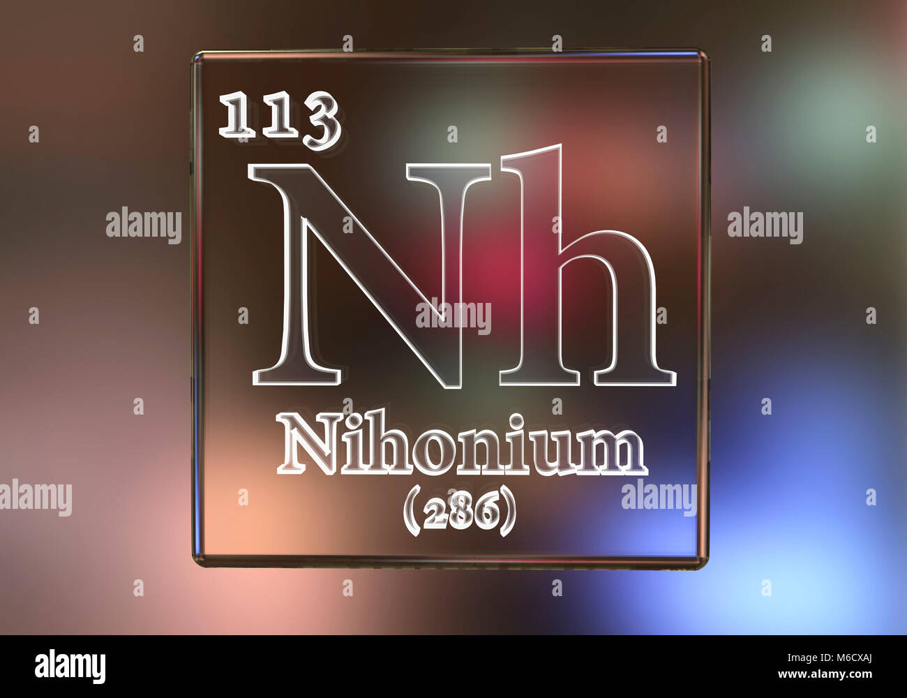 Illustration d'ordinateur d'un des éléments les plus récemment ajoutées au tableau périodique (au début de 2018) : l'élément 113 le niobium (NH). Banque D'Images