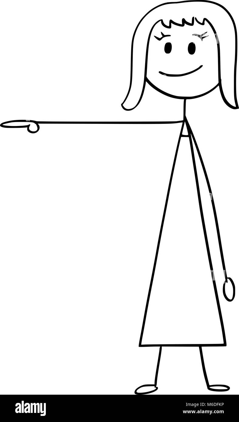 Caricature de Businesswoman ou une femme pointant vers la droite Illustration de Vecteur