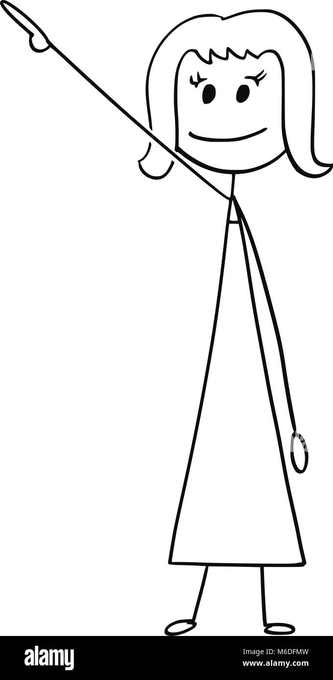 Caricature de Businesswoman ou une femme pointant vers la droite et vers le haut Illustration de Vecteur