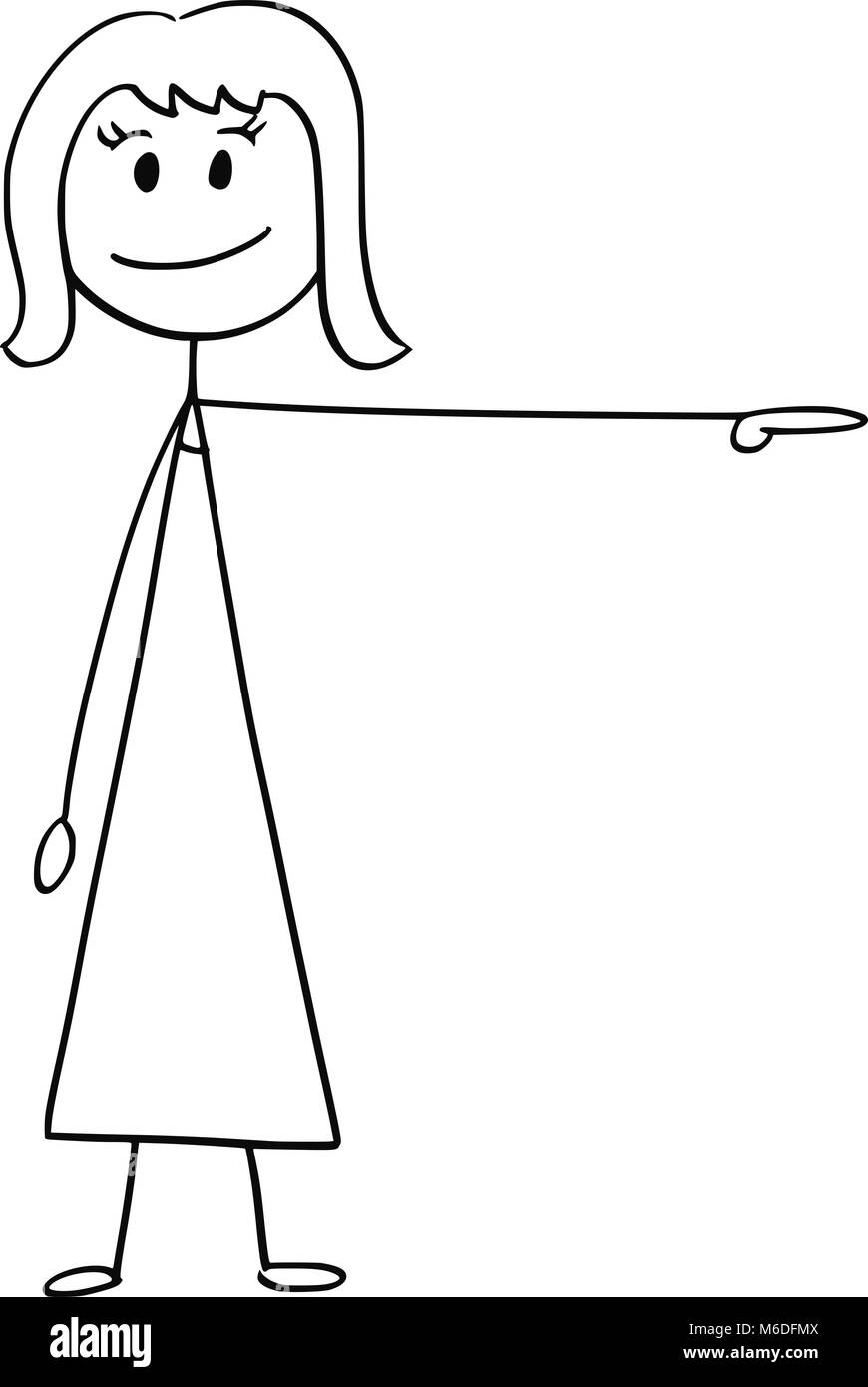 Caricature de Businesswoman ou une femme pointant vers la gauche Illustration de Vecteur