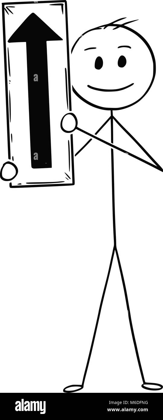 Cartoon of Businessman Holding Panneau de flèche pointant vers le haut Illustration de Vecteur