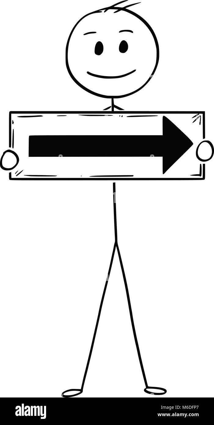 Cartoon of Businessman Holding Panneau de flèche pointant vers la droite Illustration de Vecteur