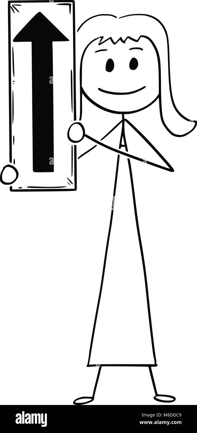Caricature de Man ou Woman Holding Panneau de flèche pointant vers le haut Illustration de Vecteur