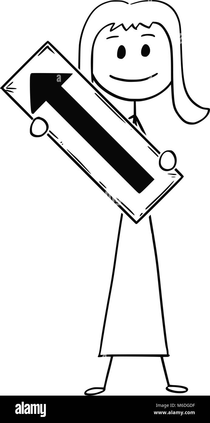 Caricature de Man ou Woman Holding Panneau de flèche pointant vers la gauche et vers le haut Illustration de Vecteur