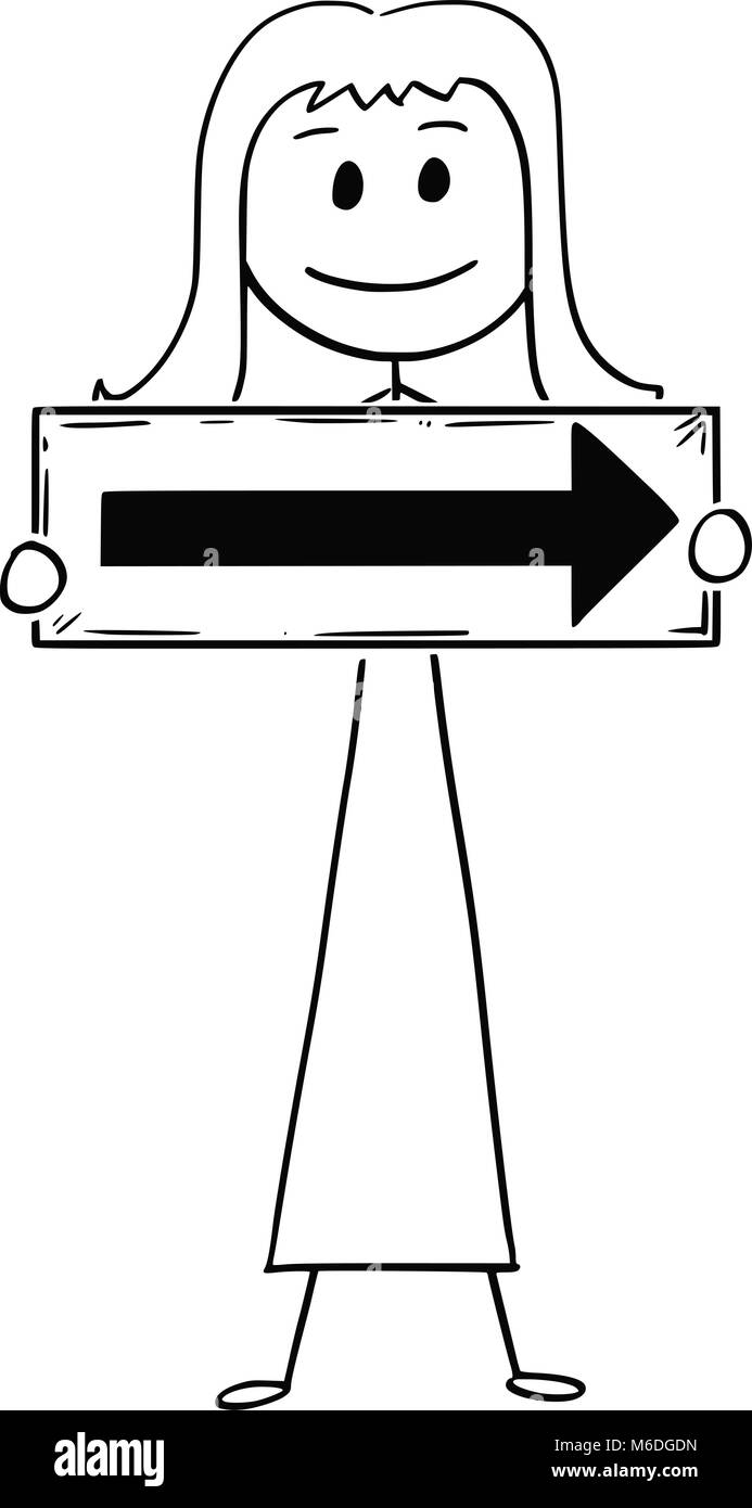 Caricature de Man ou Woman Holding Panneau de flèche pointant vers la droite Illustration de Vecteur