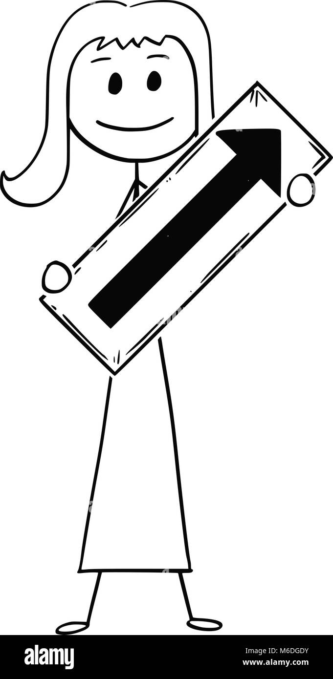 Caricature de Man ou Woman Holding Panneau de flèche orientée vers la droite et vers le haut Illustration de Vecteur