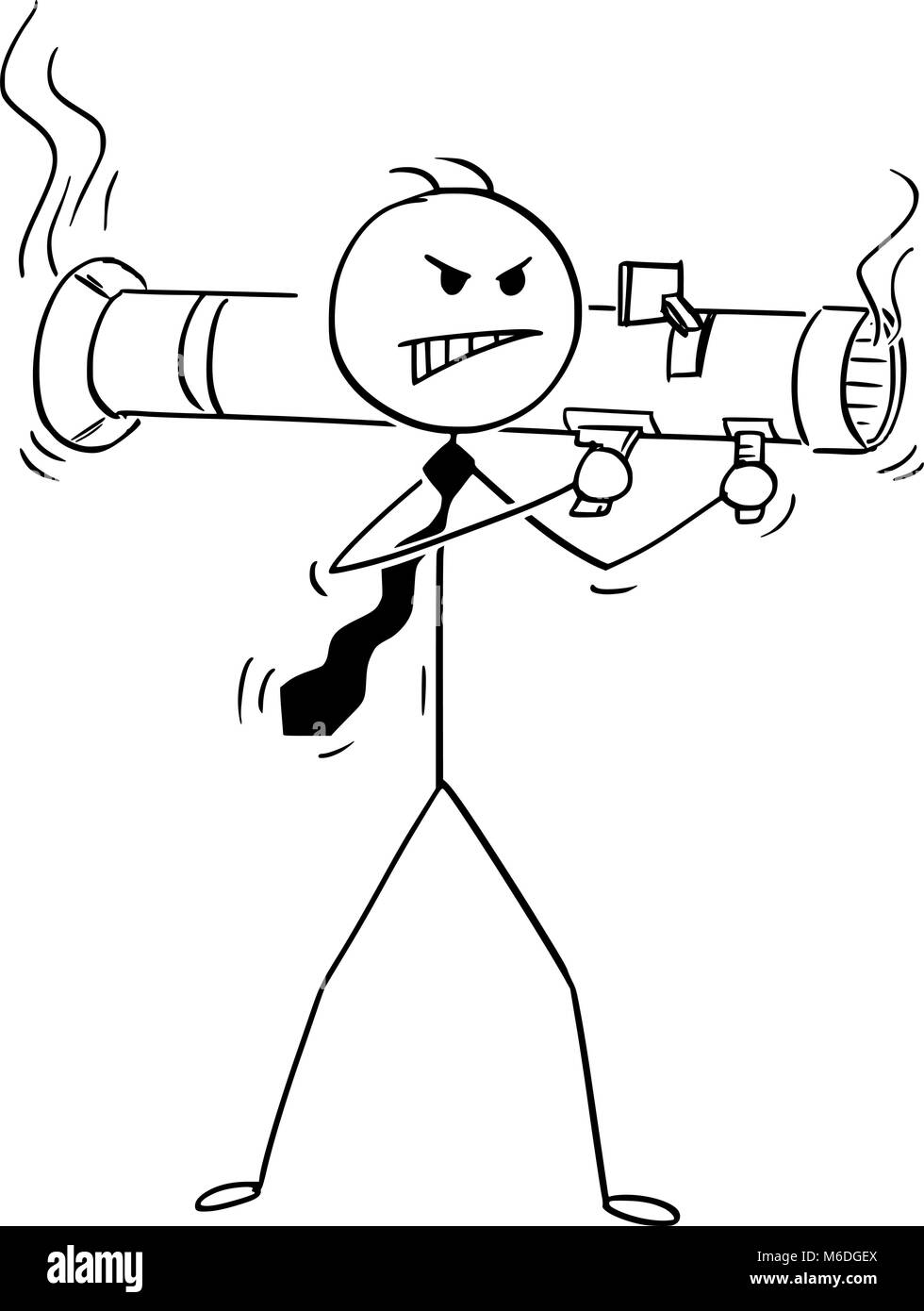 Caricature de l'homme en colère de tir Rocket Launcher Illustration de Vecteur