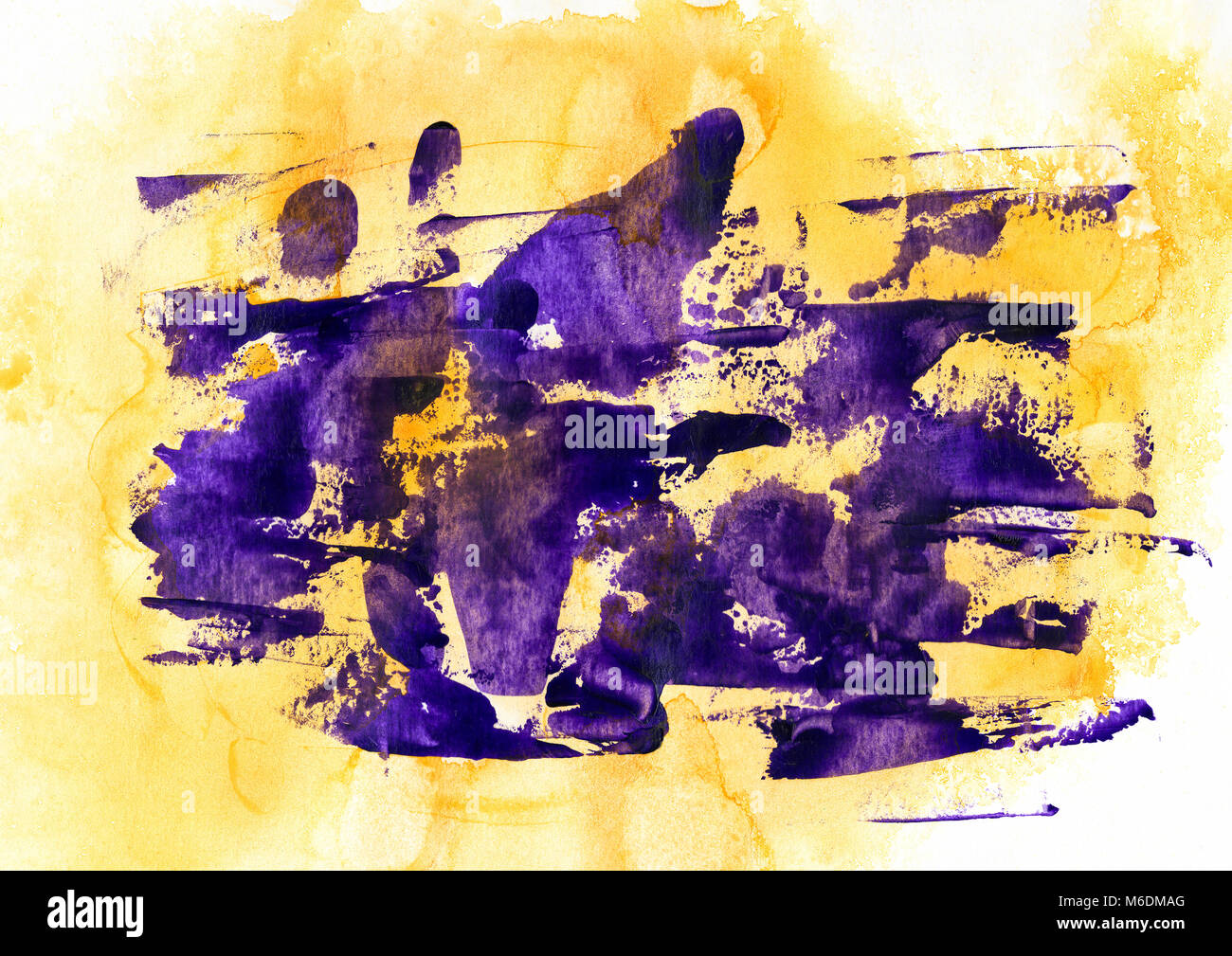 Violet et jaune acrylique et aquarelle sur papier, textute abstract  background, la projection, la peinture, l'encre, drop, teinté Photo Stock -  Alamy