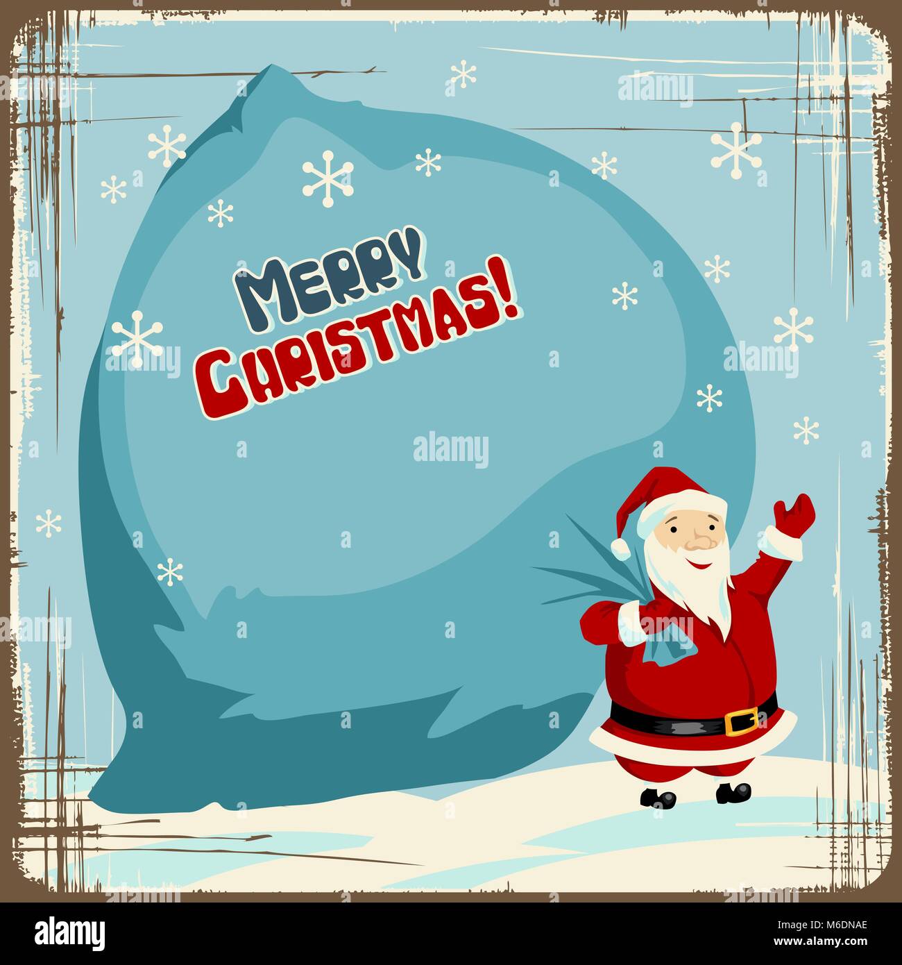 Noël arrière-plan vectoriel avec Santa holding grand sac de cadeaux Illustration de Vecteur
