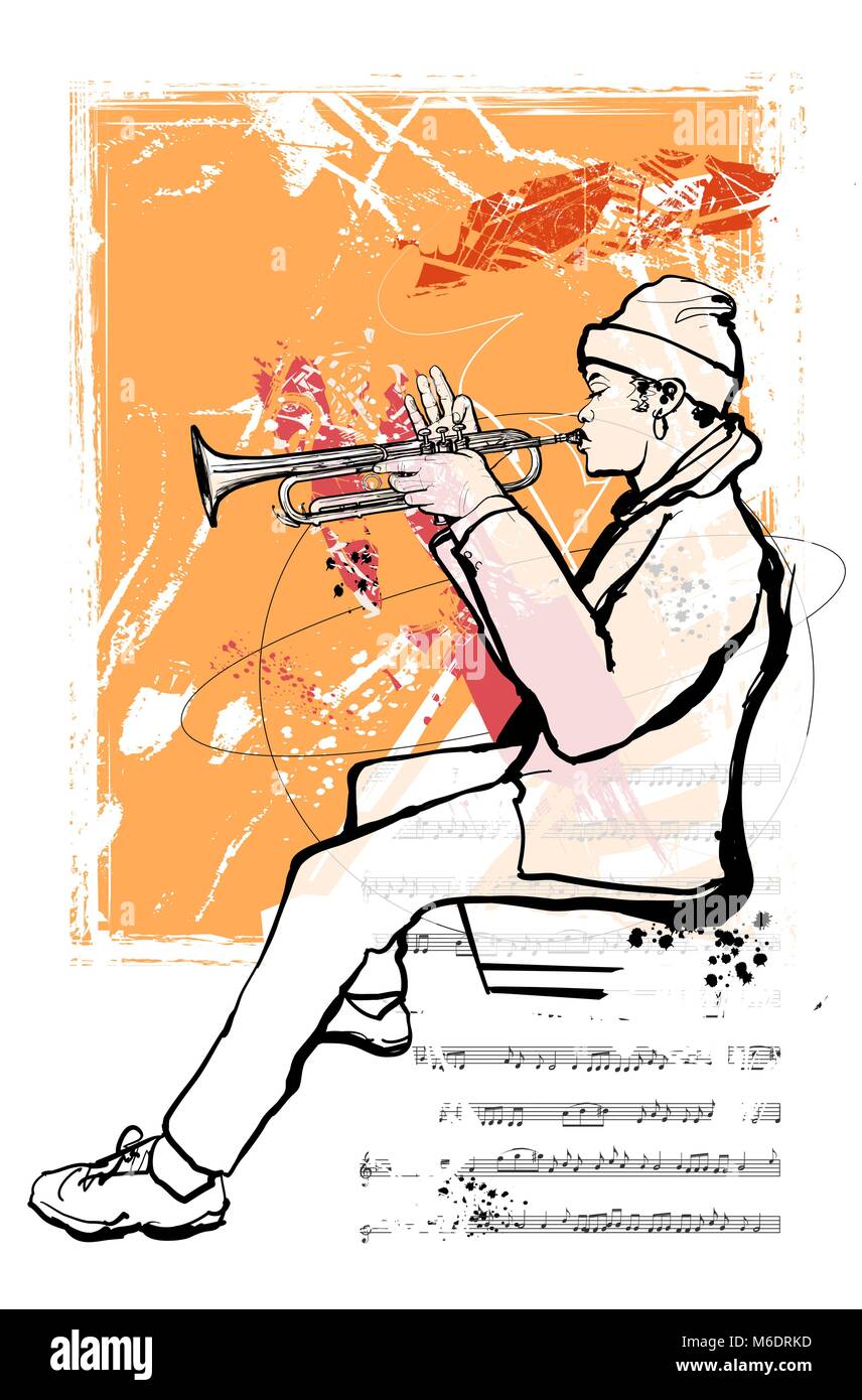 Trumpet player sur grunge fond - vector illustration Illustration de Vecteur