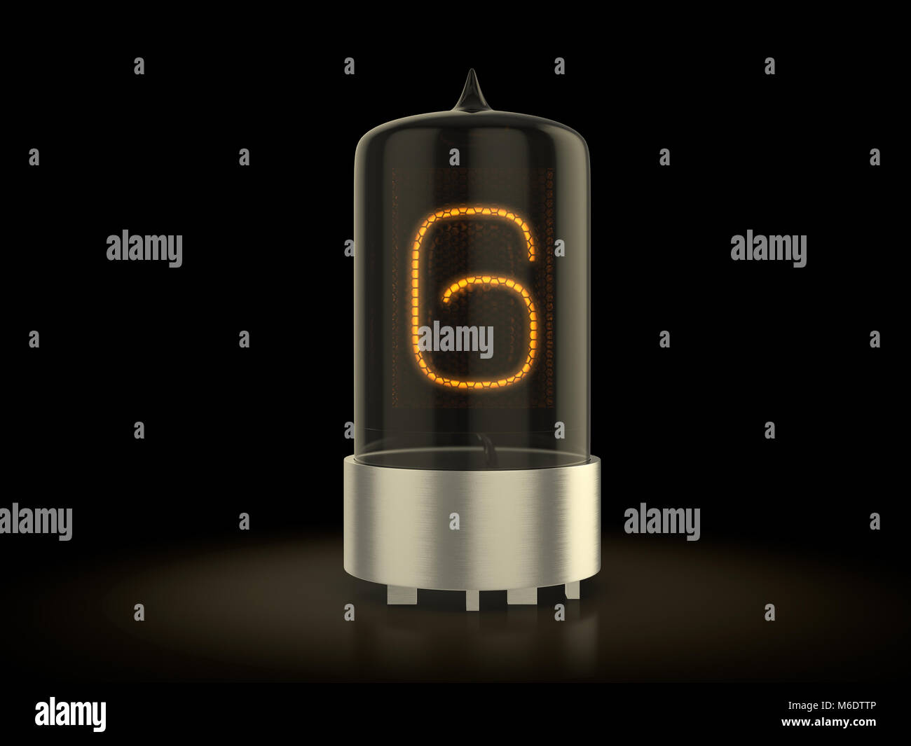 Tube Nixie numéro six, sur un fond noir. 3d illustration. Banque D'Images