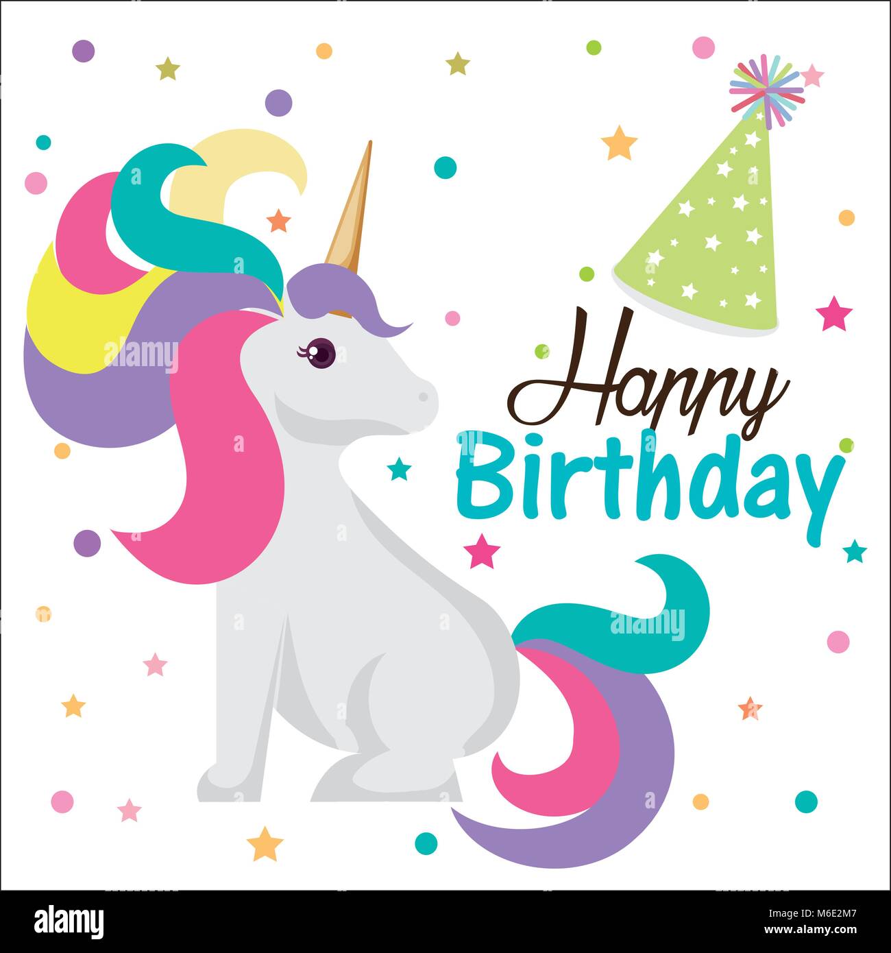 Joyeux Anniversaire Carte Avec Caractere Unicorn Image Vectorielle Stock Alamy