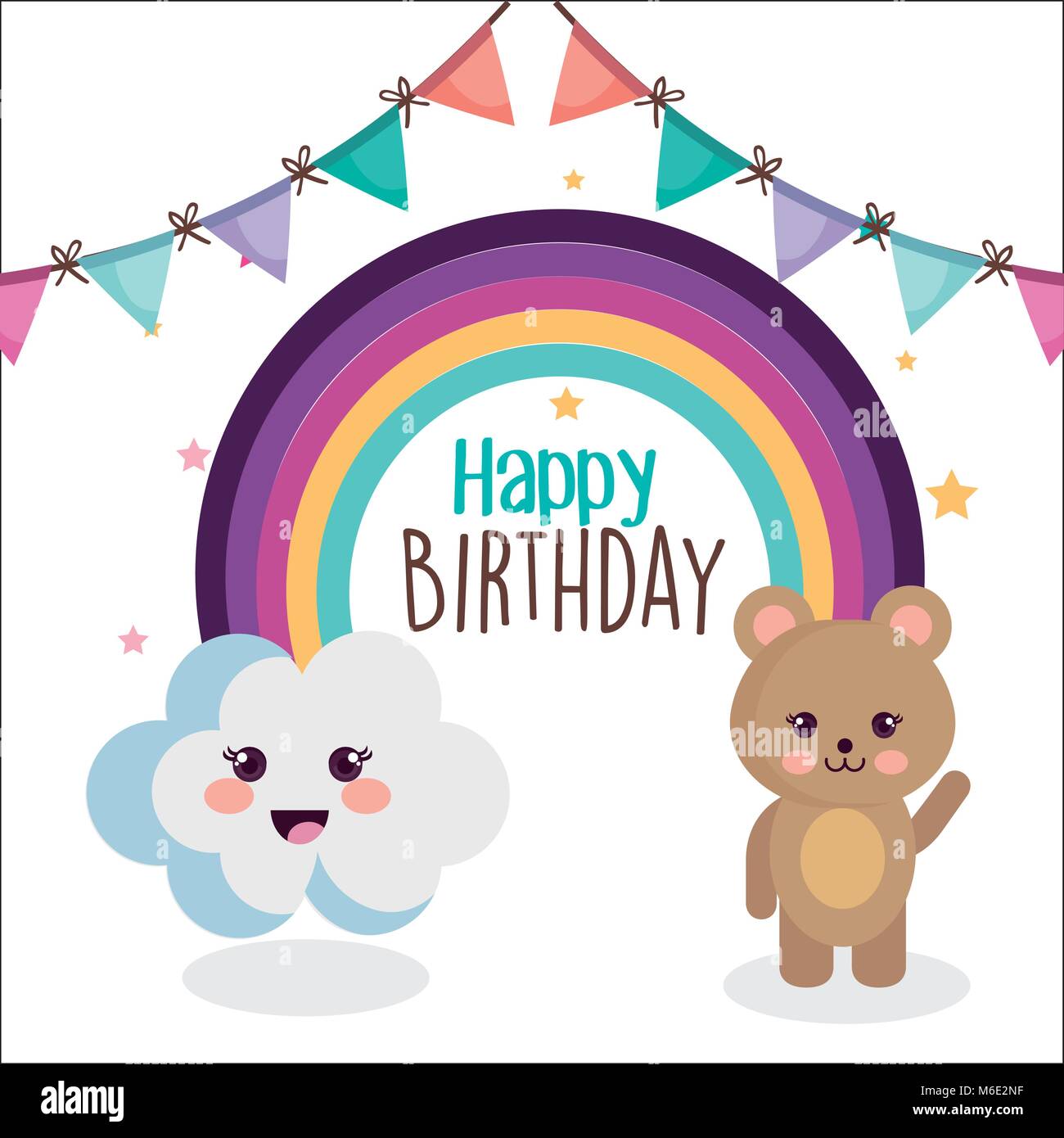 Joyeux Anniversaire Carte Avec Arc En Ciel Mignon Image Vectorielle Stock Alamy