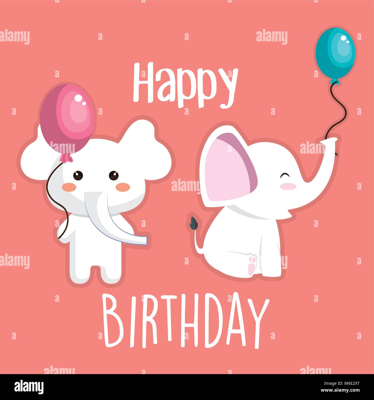 Joyeux Anniversaire Carte Avec Caractere L Elephant Mignon Image Vectorielle Stock Alamy