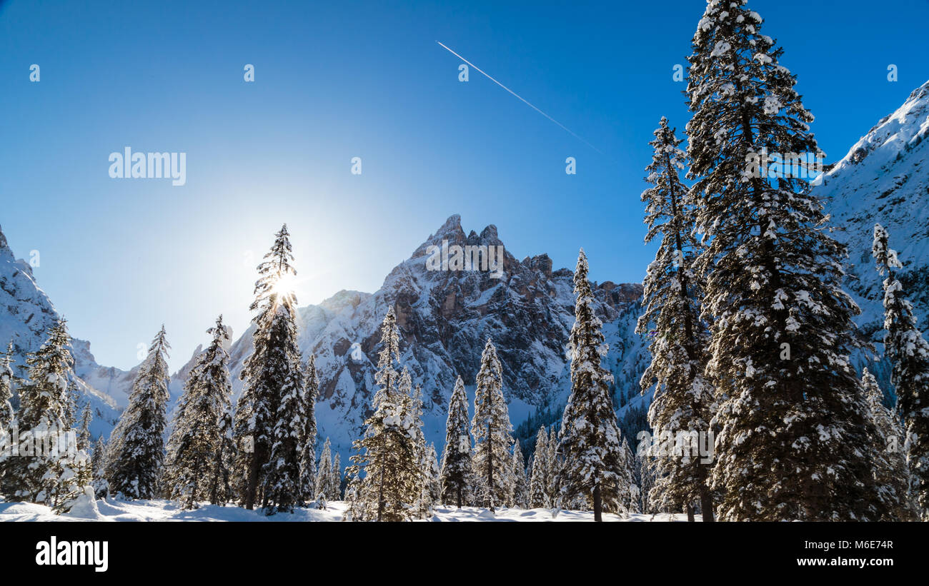 Matin d'hiver ensoleillé dans les Dolomites italiennes Banque D'Images