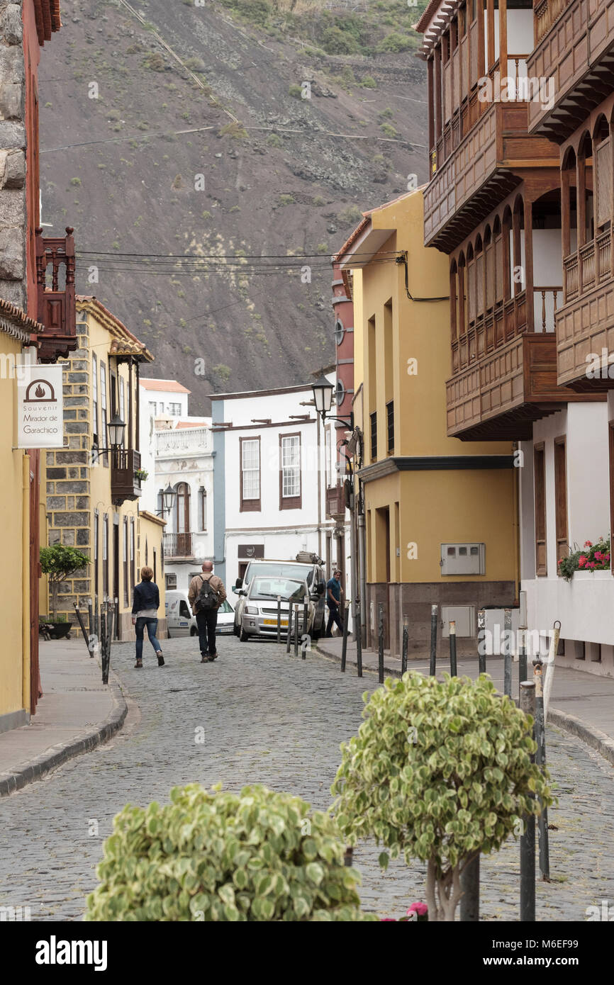 Rue Pavée avec de beaux bâtiments, partie historique de Garachico, Tenerife Nord, îles Canaries, Espagne, Banque D'Images