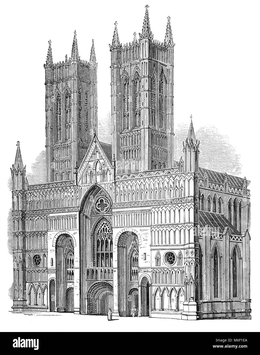 La construction de la cathédrale de Lincoln ou l'église cathédrale de la Sainte Vierge Marie de Lincoln de Lincoln, en Angleterre, a commencé en 1088 et continué en plusieurs phases tout au long de la période médiévale. La flèche centrale s'est effondrée en 1549 et ne fut pas reconstruit. La cathédrale gothique est hautement considéré par les spécialistes de l'architecture ; l'éminent écrivain victorien John Ruskin a déclaré : "J'ai toujours eu lieu... que la cathédrale de Lincoln est out et que les plus précieux morceau d'architecture dans les îles Britanniques et en gros d'une valeur de deux autres cathédrales que nous avons." Banque D'Images