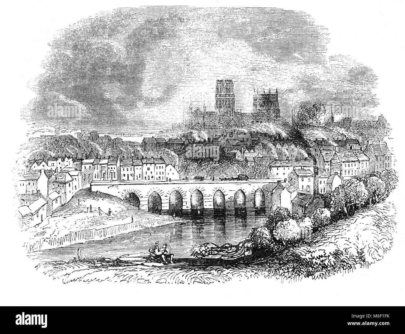 Une vue de la ville de Durham. La cathédrale de Durham Romane Normande fondée sur le lieu de sépulture de Saint Cuthbert, occupe une position stratégique sur un promontoire au-dessus de la rivière Wear est devenu un centre de pèlerinage de l'Angleterre médiévale. Banque D'Images