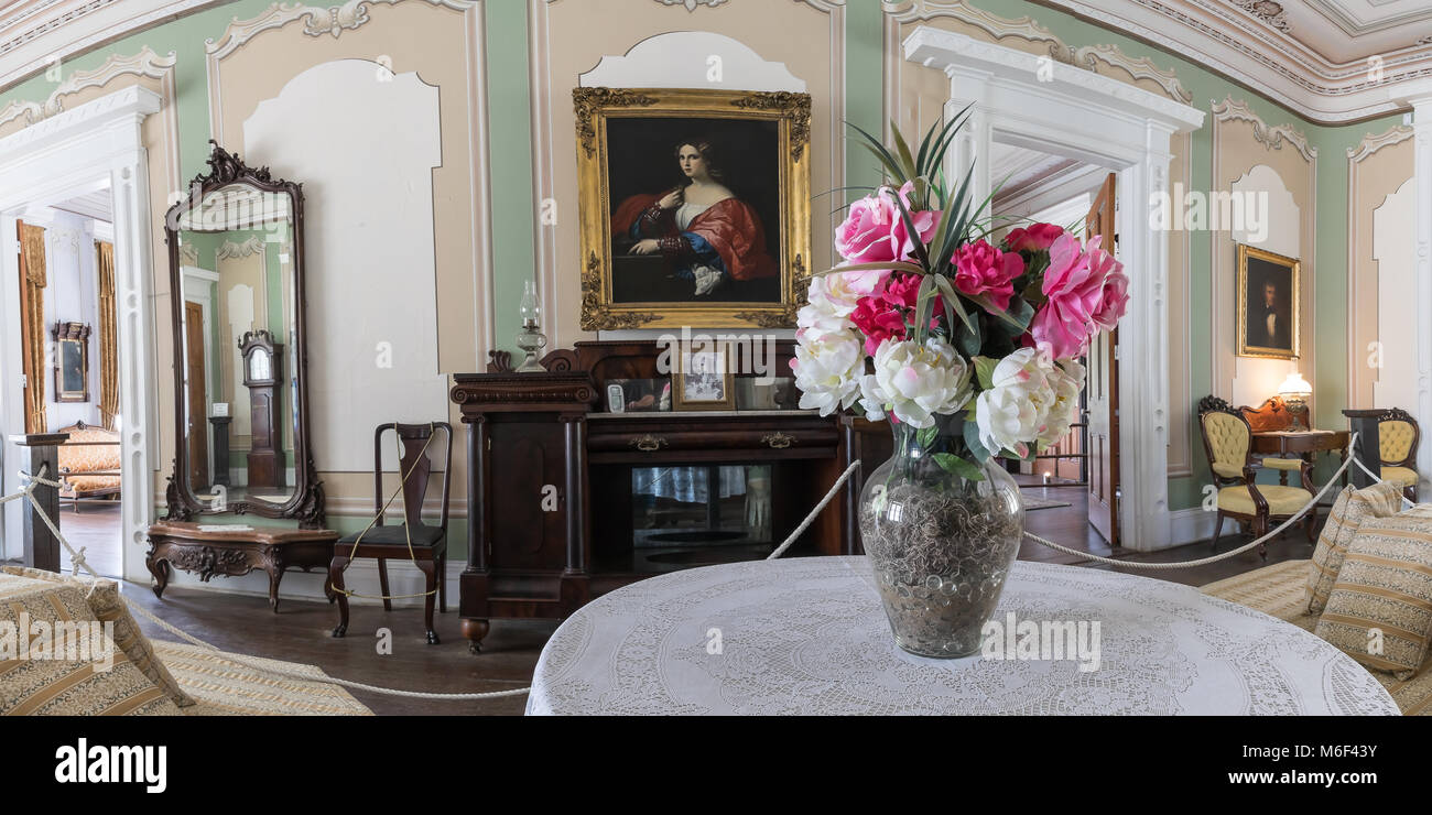 Une chambre libre enregistrées à l'intérieur de la Jefferson Davis Mansion. Il est situé à l'Beauvoir Estate à Biloxi, Mississippi. Banque D'Images