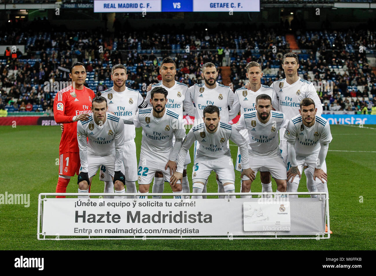 Madrid, Espagne, le 3 mars 2018. Groupe de l'équipe de Liune La Liga match entre le Real Madrid vs Getafe CF au Santiago Bernabeu à Madrid, Espagne, le 3 mars 2018. Más Información Gtres Crédit : Comuniación sur ligne, S.L./Alamy Live News Banque D'Images