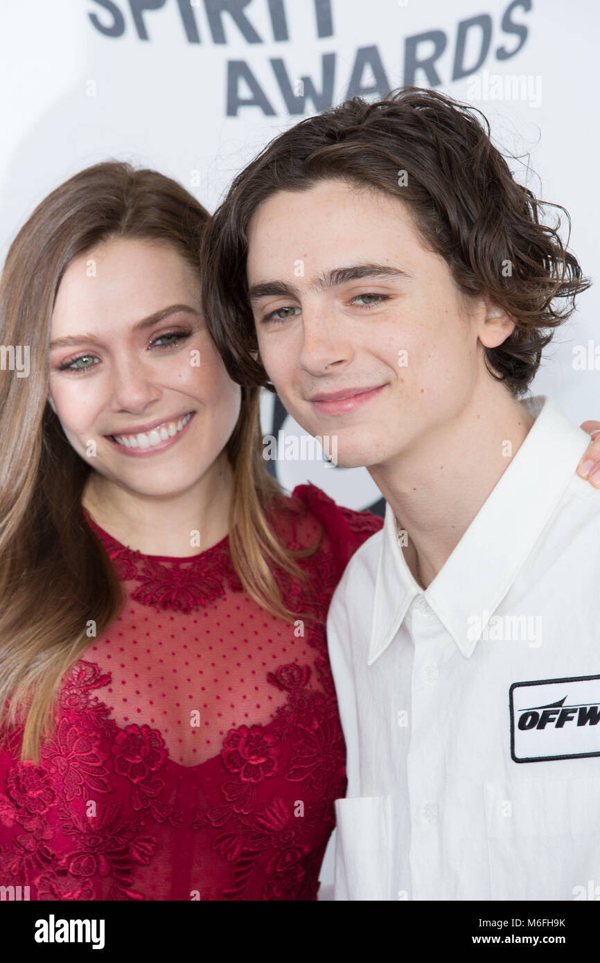 Santa Monica, USA. 06Th Mar, 2018. Timothée Chalamet et Elizabeth Olsen assister à l'Independent Spirit Awards le 3 mars 2018 à Santa Monica, en Californie. Crédit : l'accès Photo/Alamy Live News Banque D'Images