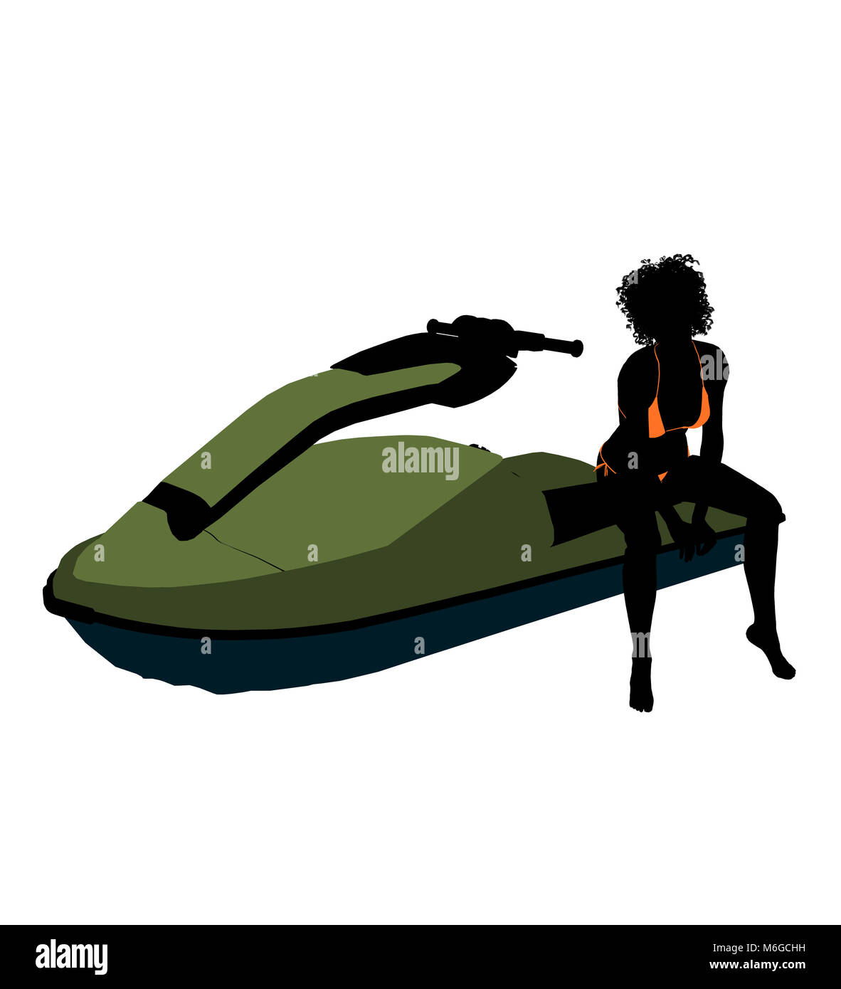 African American female jetskier illustration art silhouette sur un fond blanc Banque D'Images