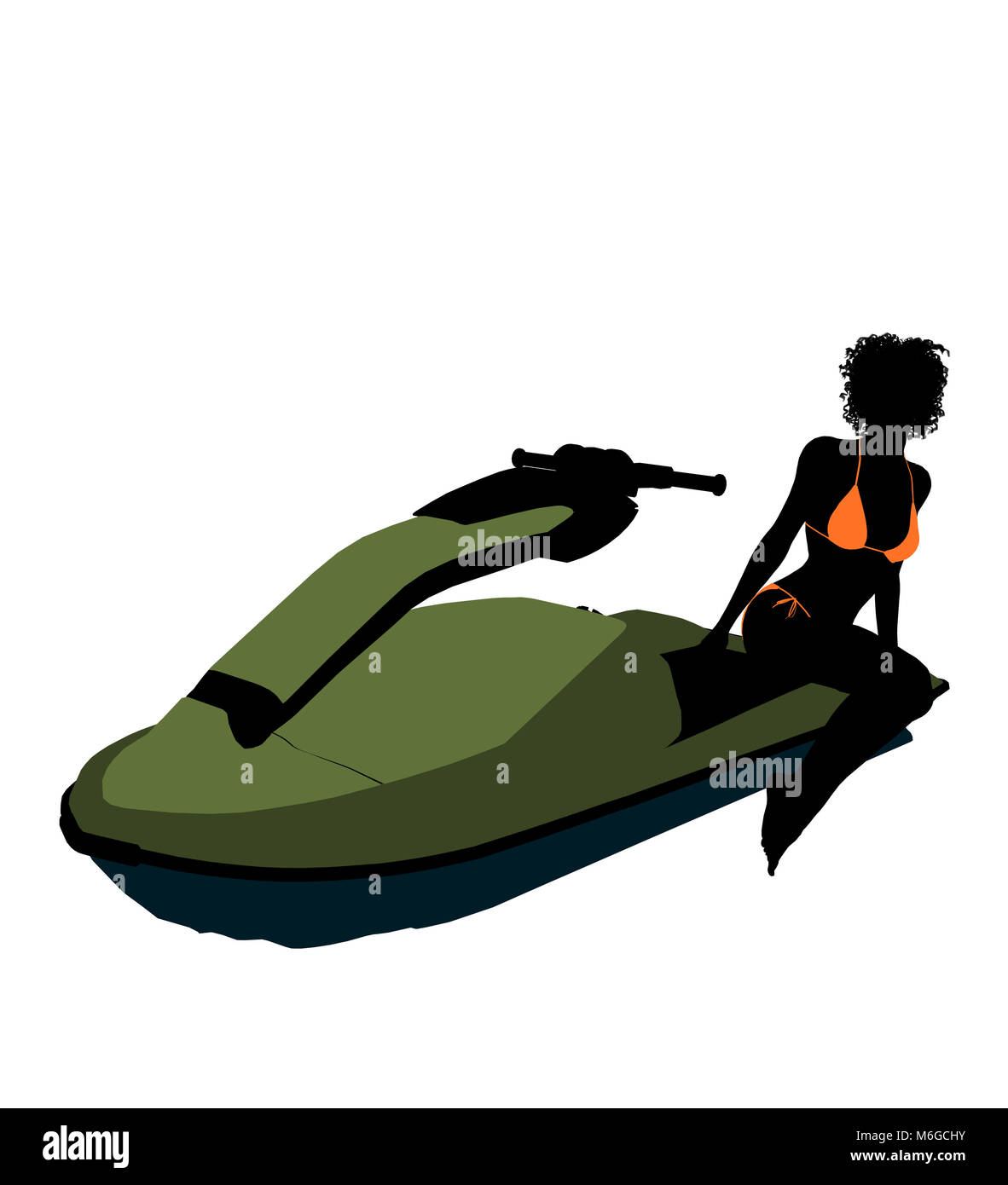 African American female jetskier illustration art silhouette sur un fond blanc Banque D'Images