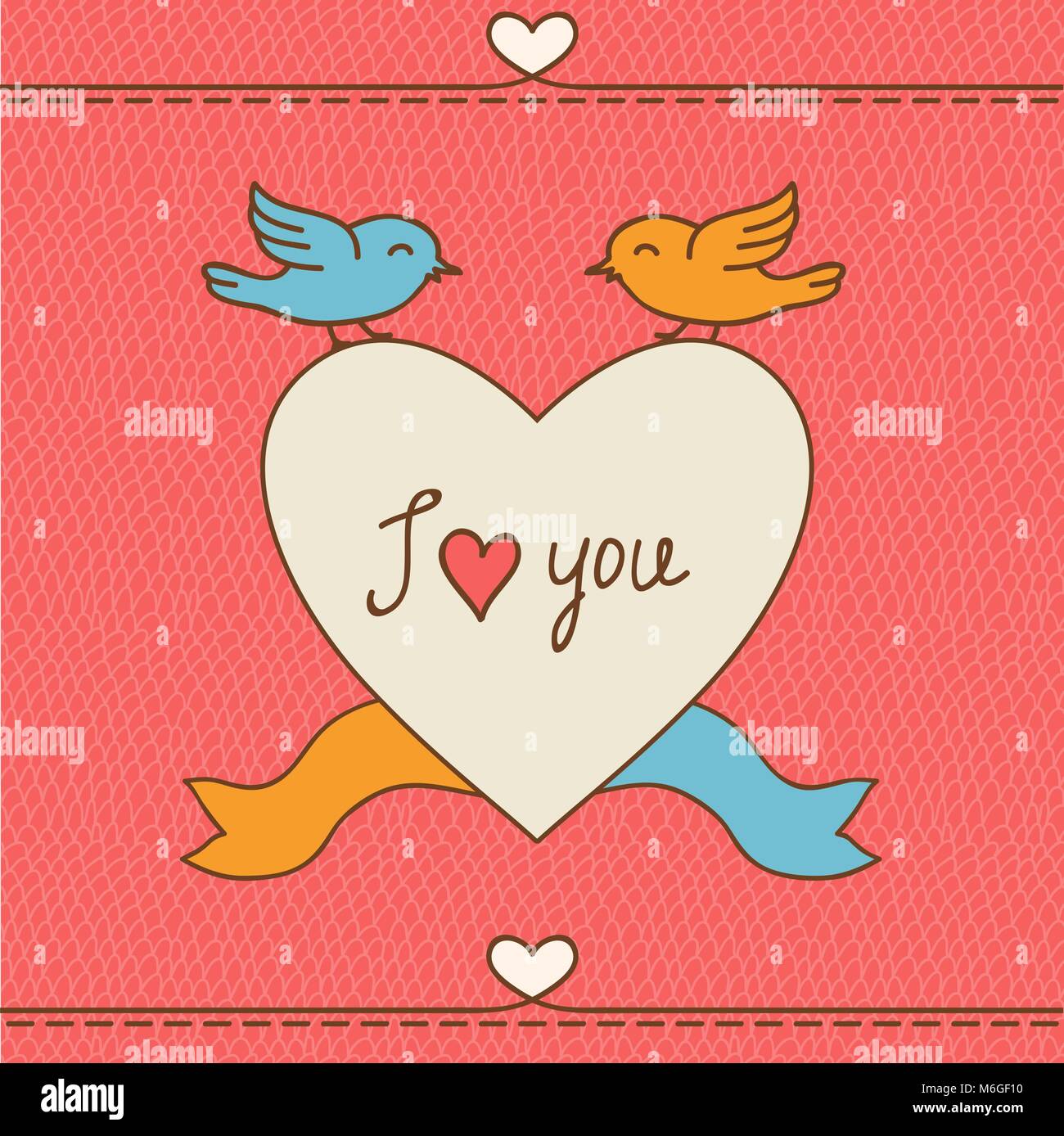 Saint-valentin amour carte postale avec hand drawn doodles Illustration de Vecteur