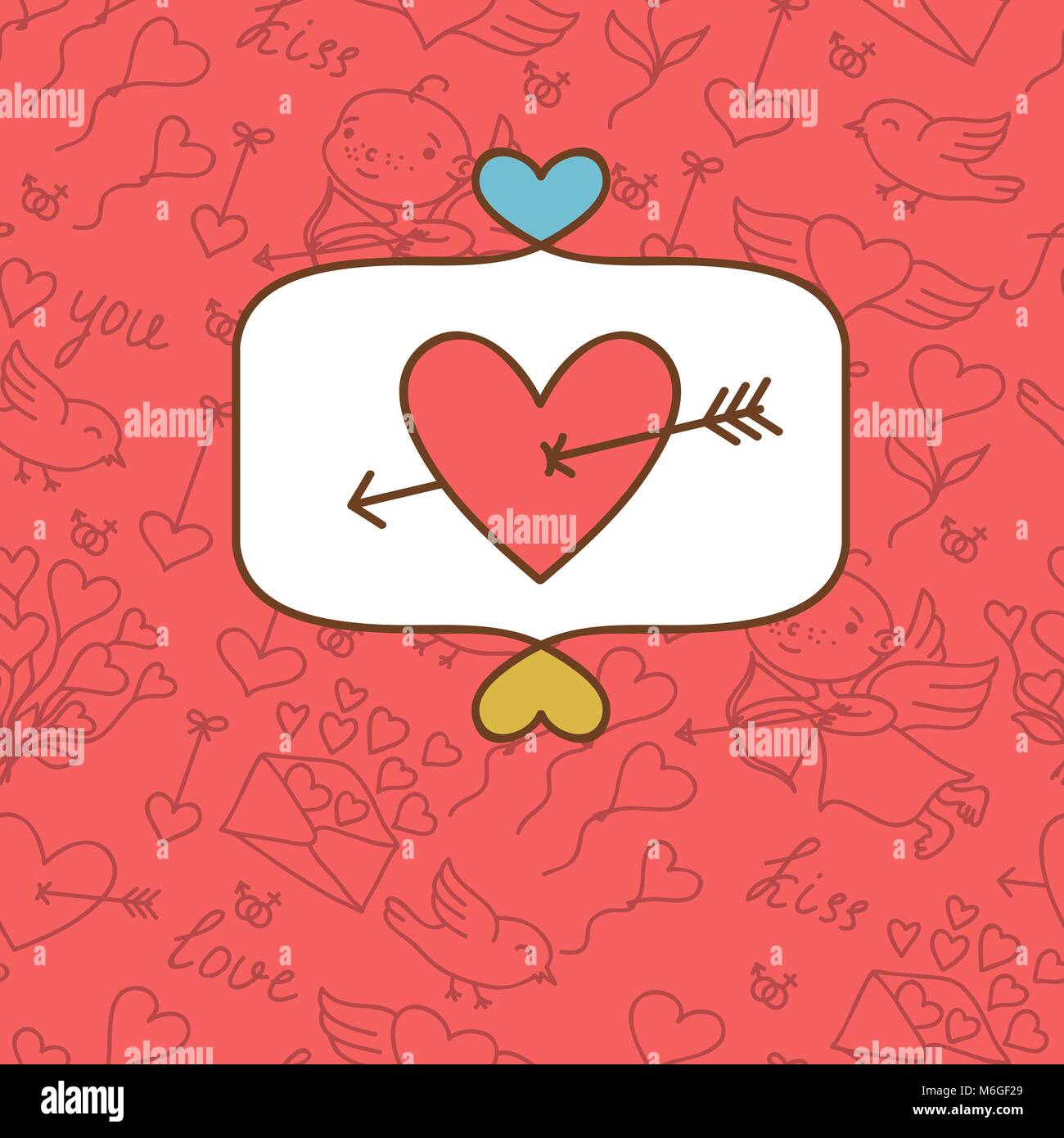 Saint-valentin amour carte postale avec hand drawn doodles Illustration de Vecteur