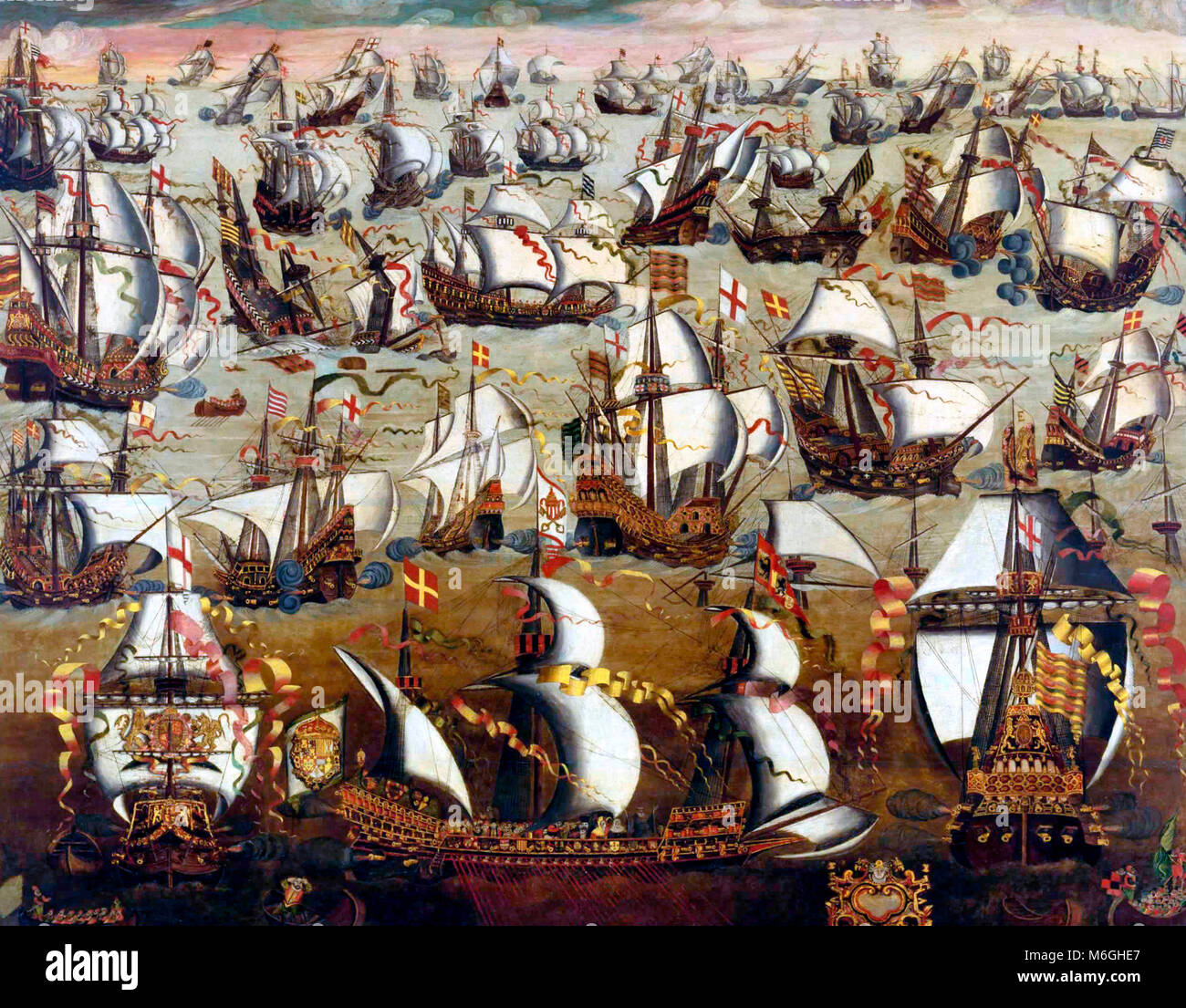 Les navires anglais et l'Armada espagnole, Août 1588 Banque D'Images