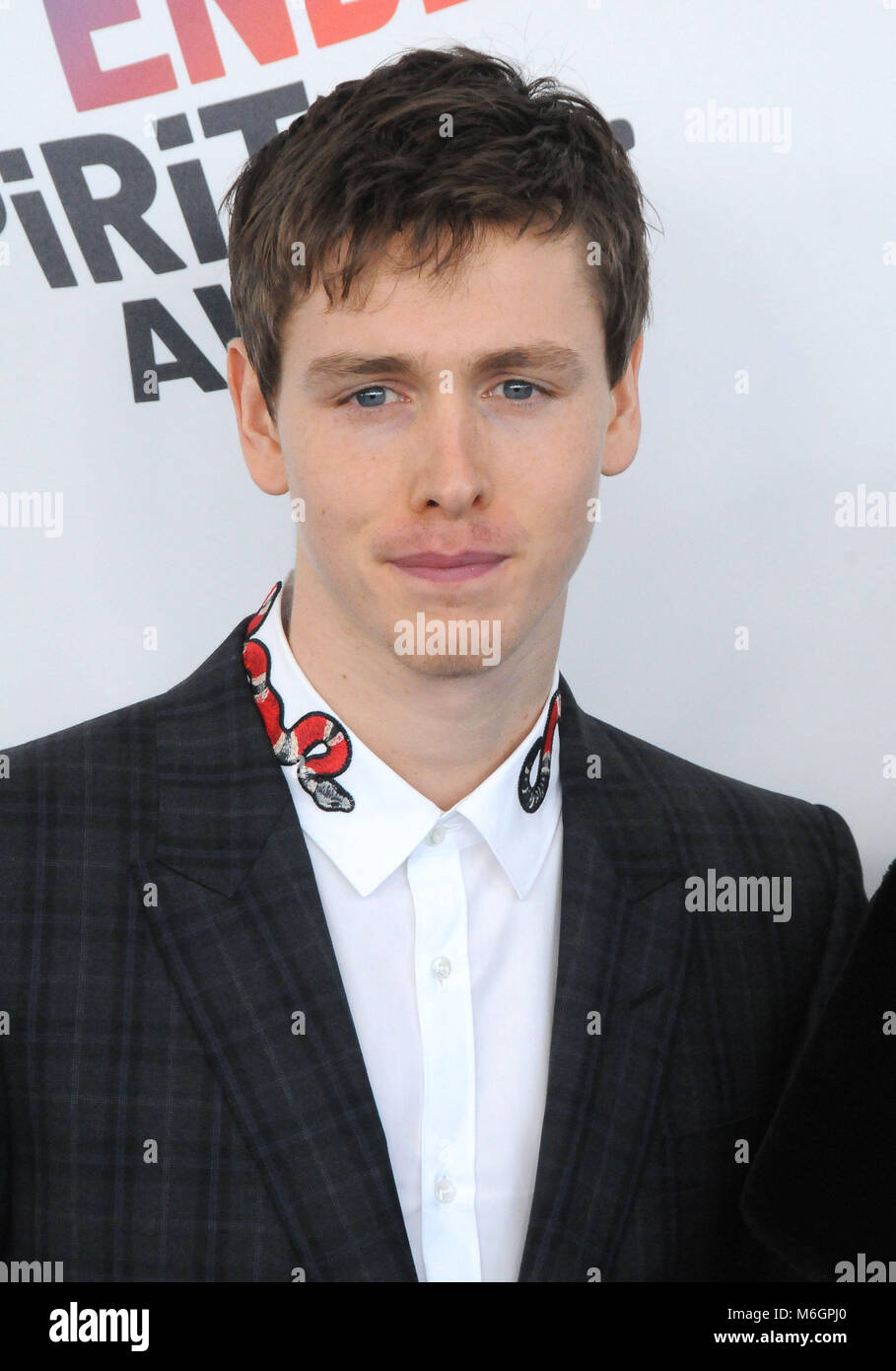 SANTA MONICA, CA - 03 mars : l'Acteur Harris Dickinson assiste au Film Independent Spirit Awards 2018 le 3 mars 2018 à Santa Monica, Californie Photo de Barry King/Alamy Live News Banque D'Images