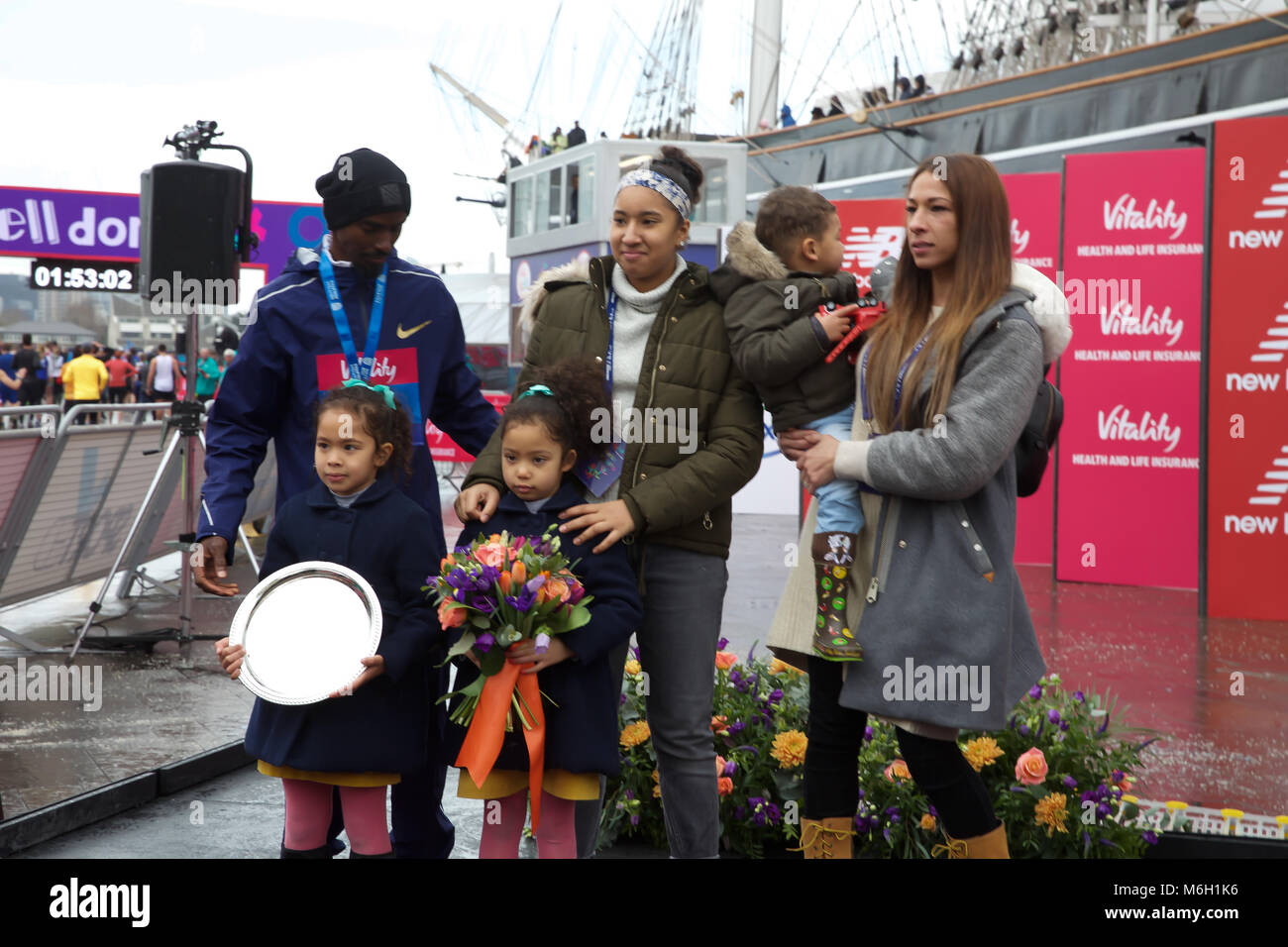 Greenwich, Royaume-Uni, 4 mars 2018,Mo Farah a remporté la vitalité demi qui a terminé à Greenwich après avoir terminé le demi-marathon de London Bridge. Larby Keith crédit/ Alamy Live News Banque D'Images
