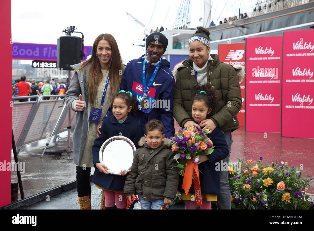 Greenwich, Royaume-Uni, 4 mars 2018,Mo Farah a remporté la vitalité demi qui a terminé à Greenwich après avoir terminé le demi-marathon de London Bridge. Larby Keith crédit/ Alamy Live News Banque D'Images